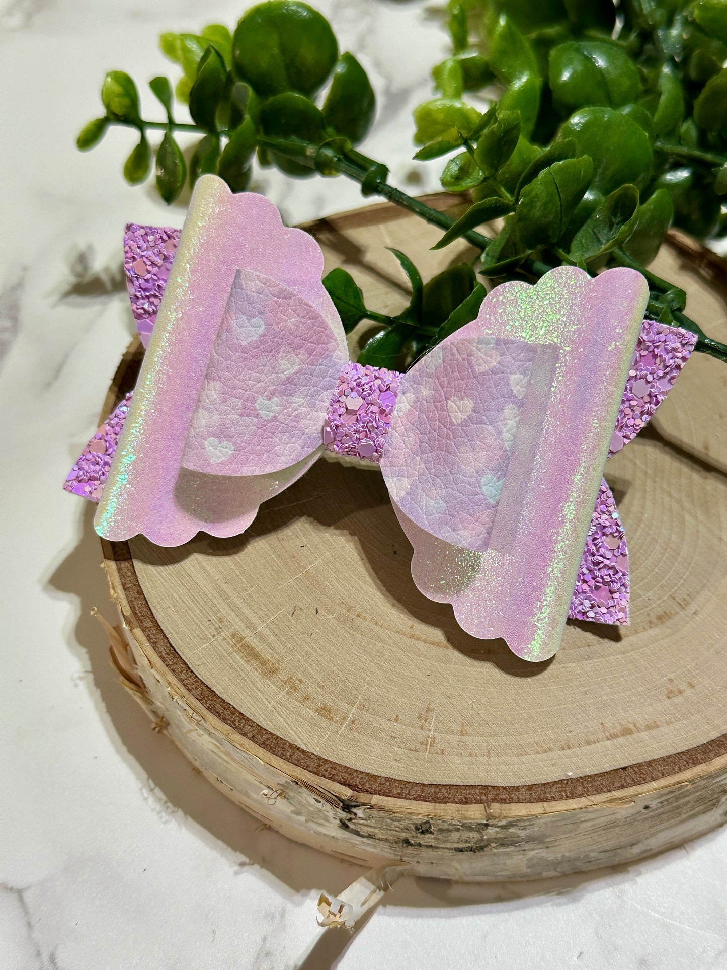 Purple Pastel Hearts/Shimmer Hair Bow
