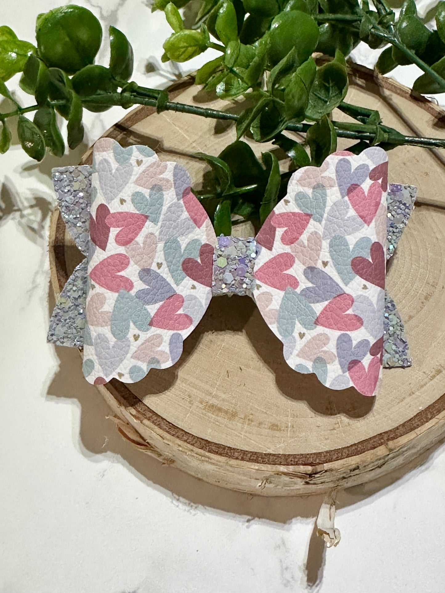 Muted Blues/Pinks Heart Hair Bow