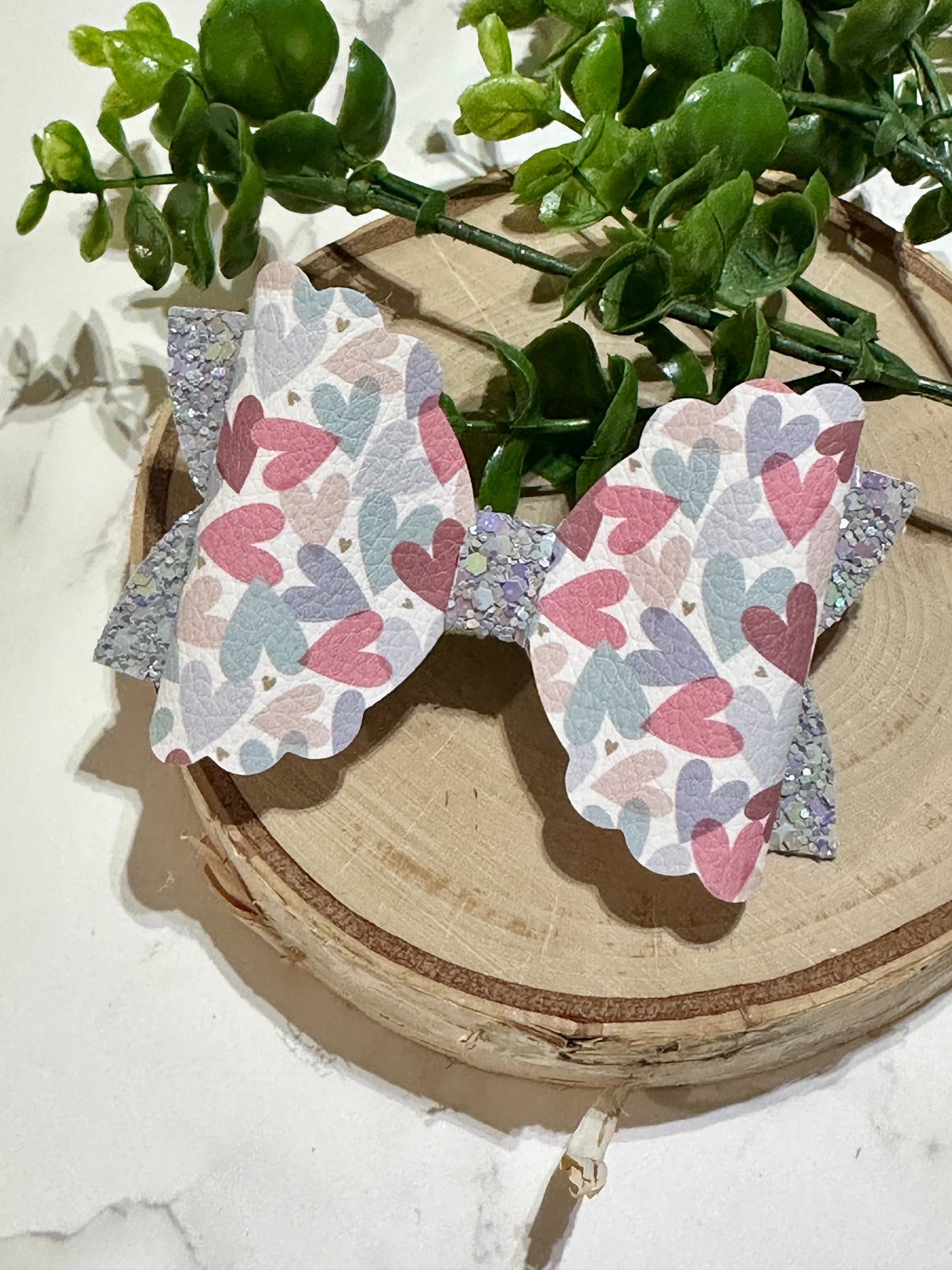 Muted Blues/Pinks Heart Hair Bow