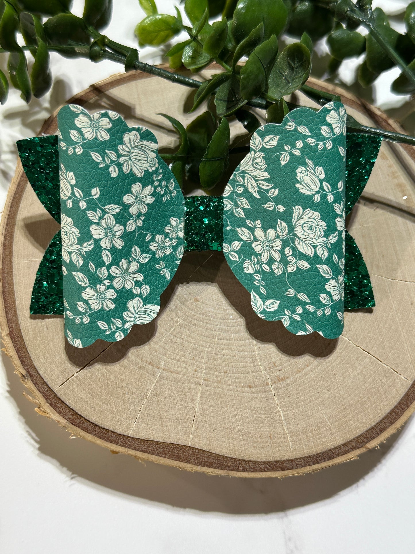 Green Floral Hair Bow