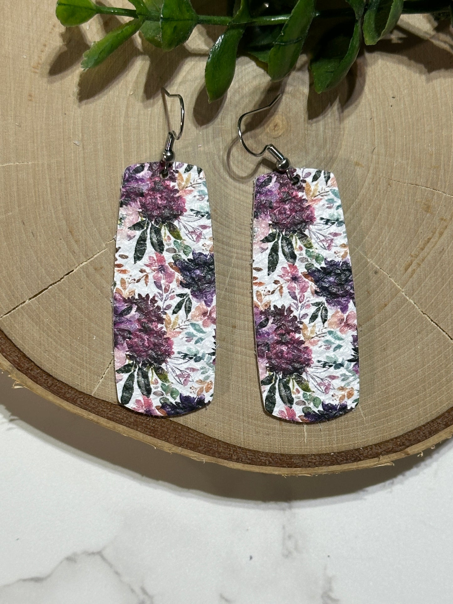 Purple Floral Bar Earrings