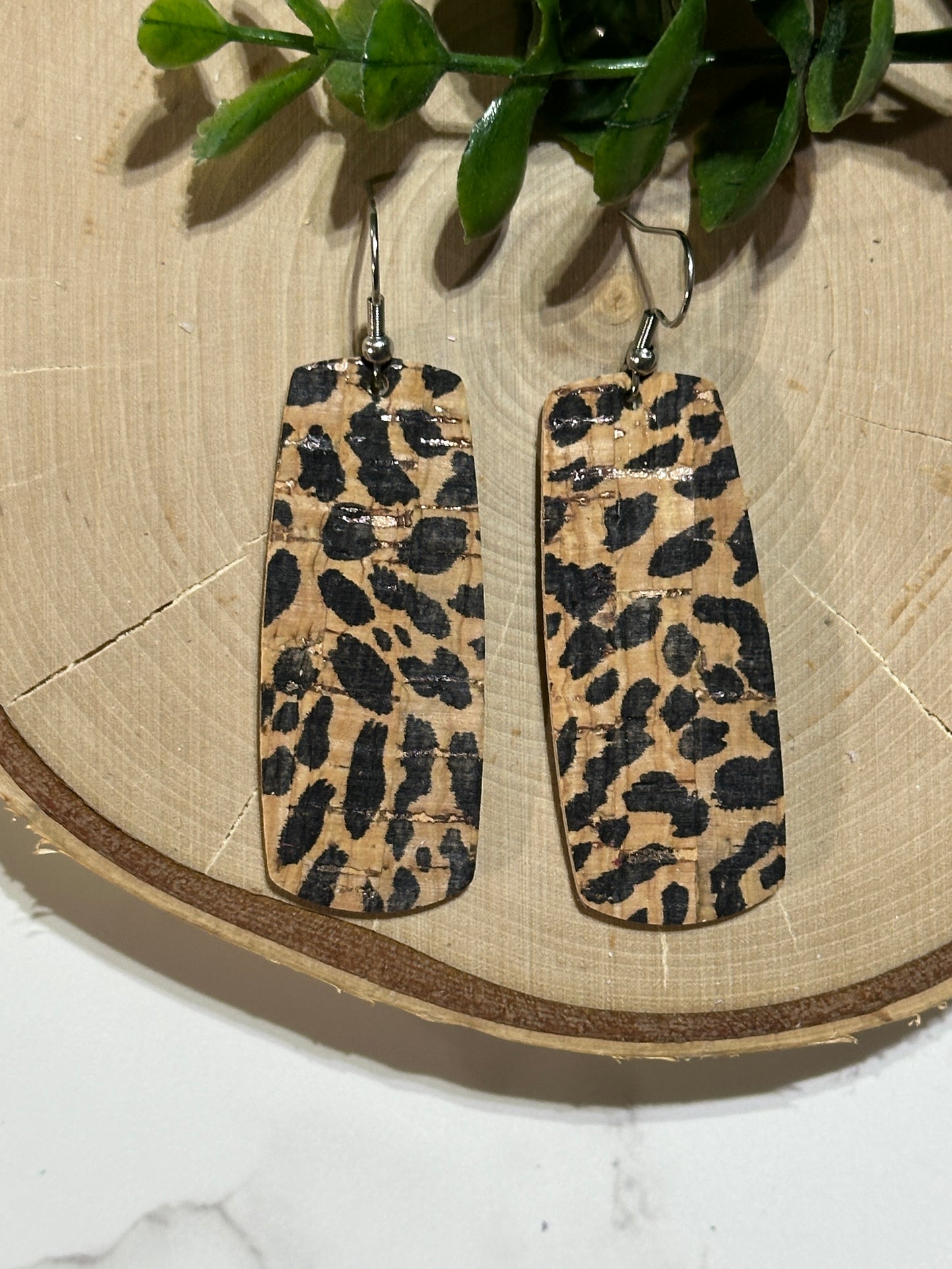 Natural Leopard Bar Earrings
