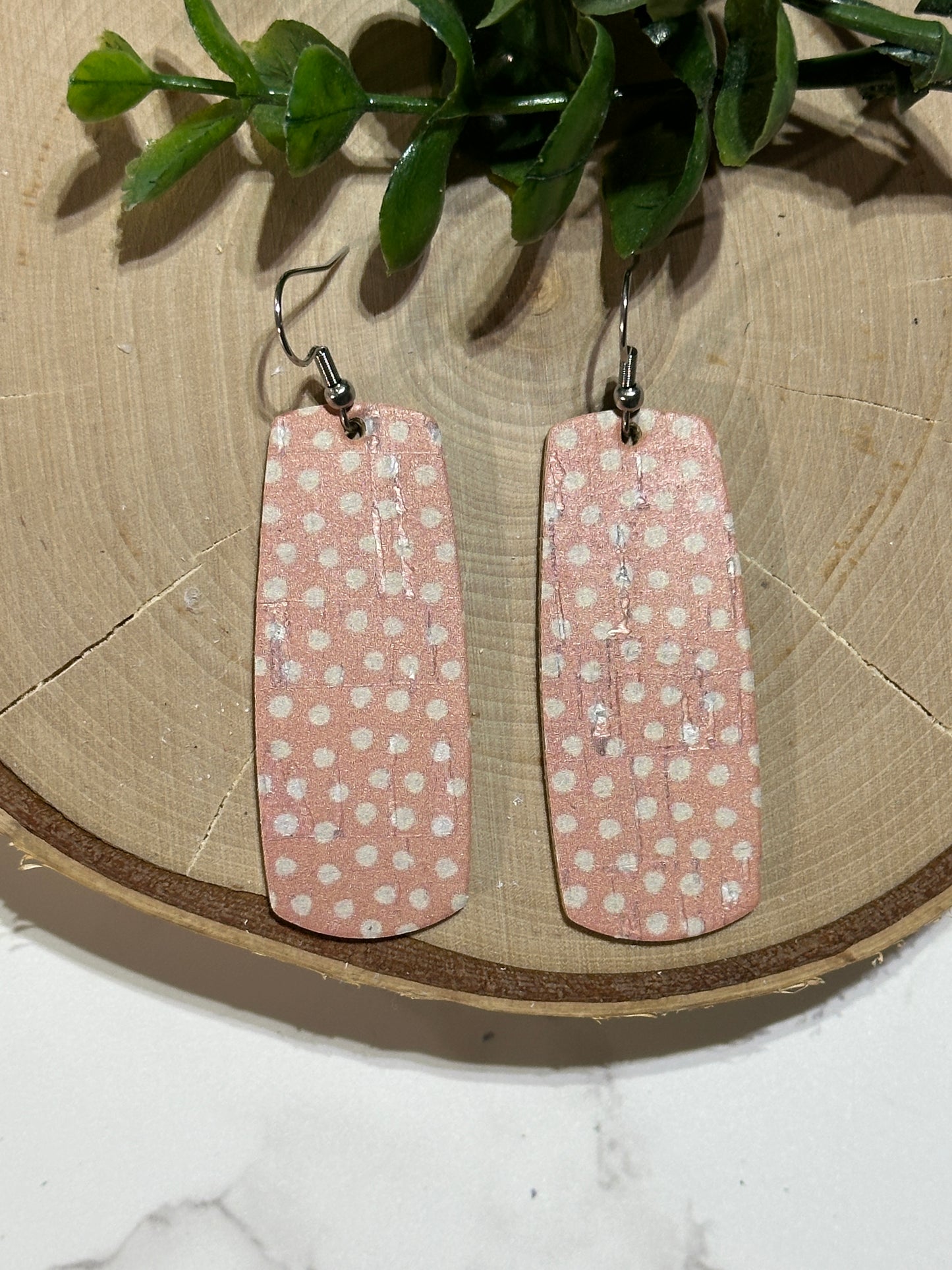 Bar Earrings - Coral Dots