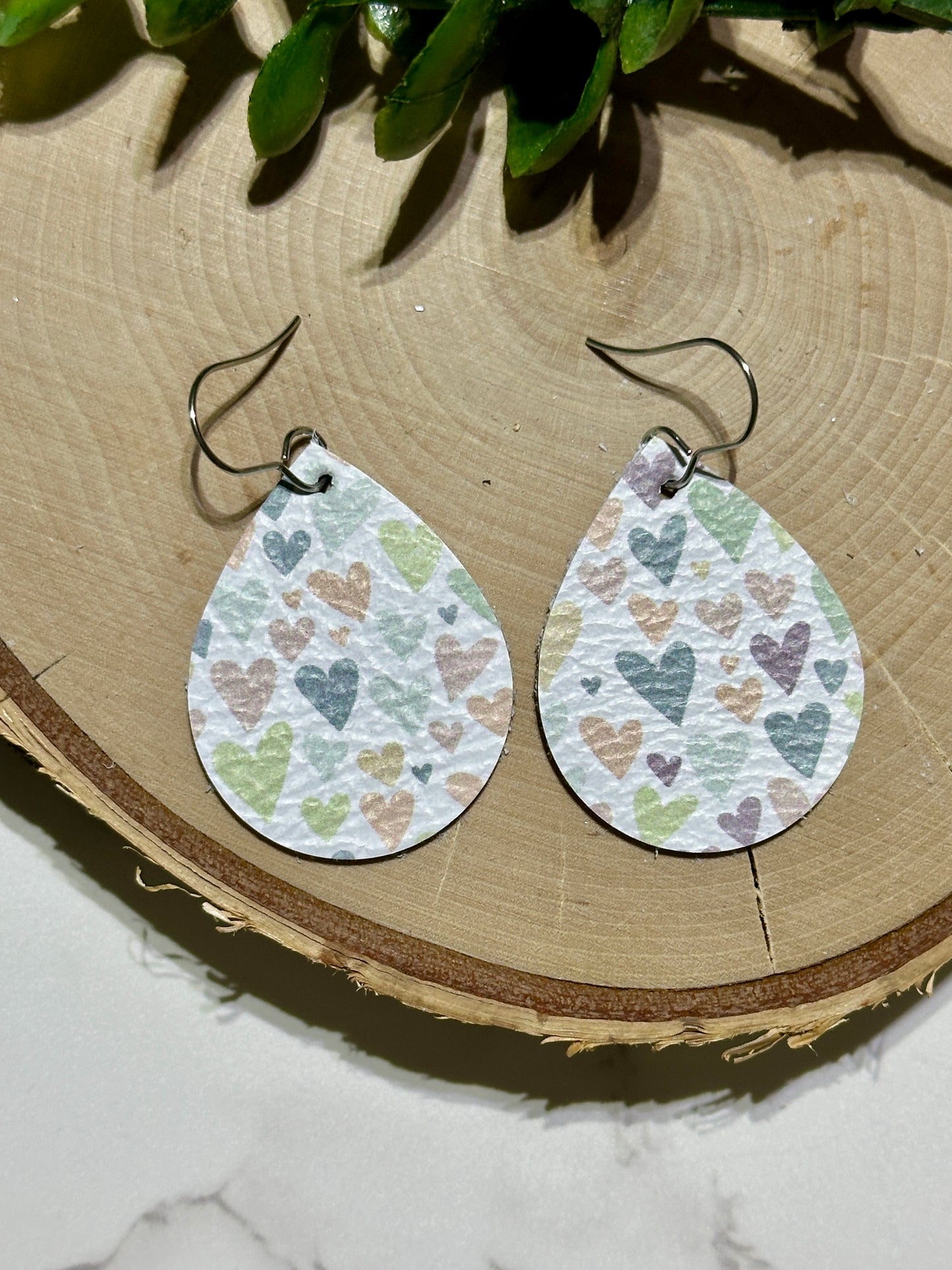 Small Teardrop Earrings - Pastel Hearts