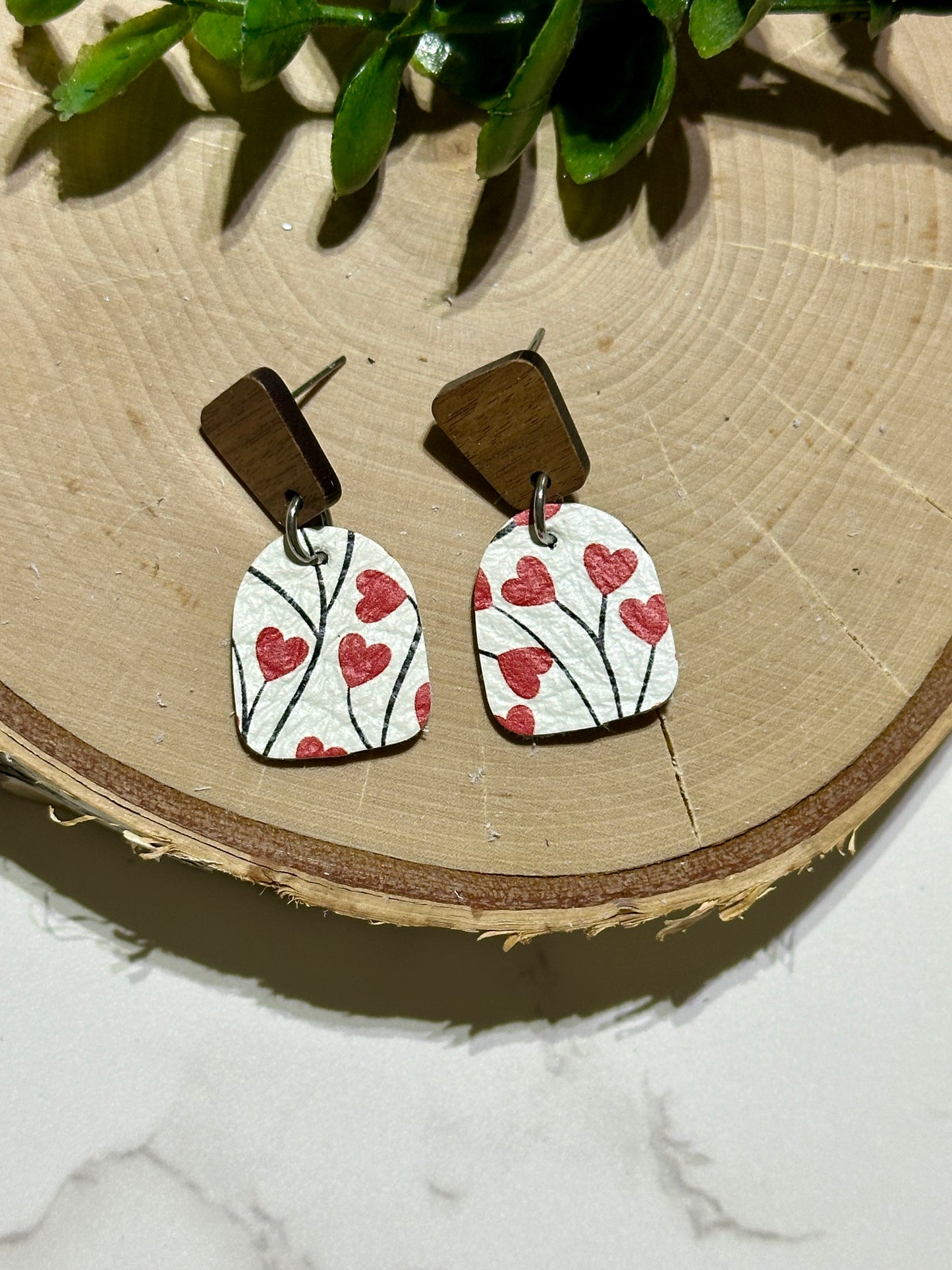 Mini Closed Arch/Connector Earrings - Red Hearts on Vines
