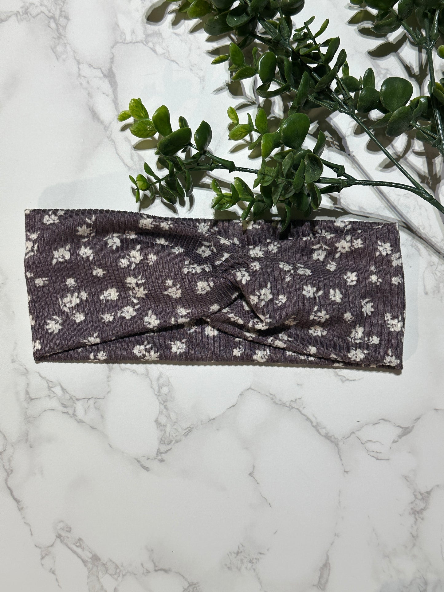 Small Flowers on Dusty Purple Twist Headband