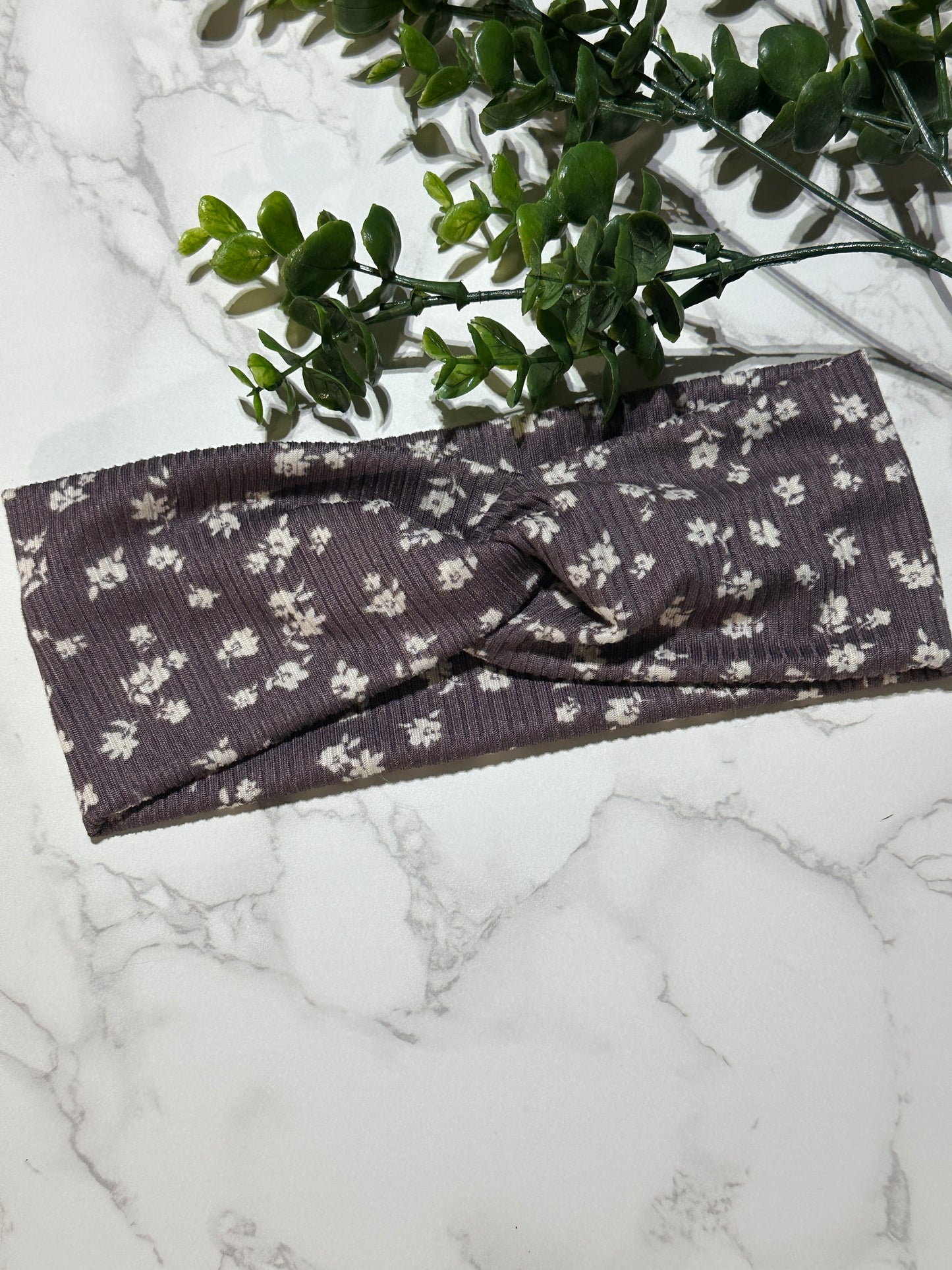 Small Flowers on Dusty Purple Twist Headband