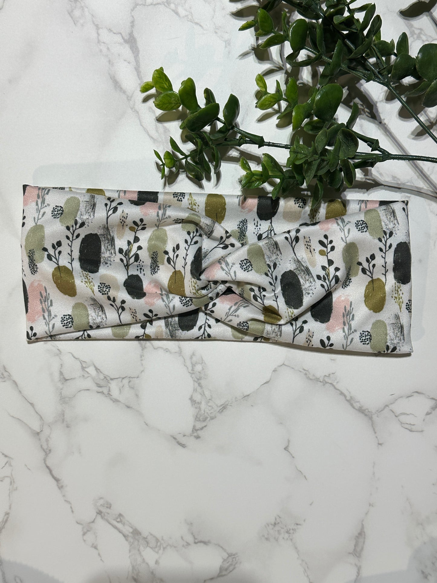 Abstract Foliage/Splotches Olive/Sage Twist Headband