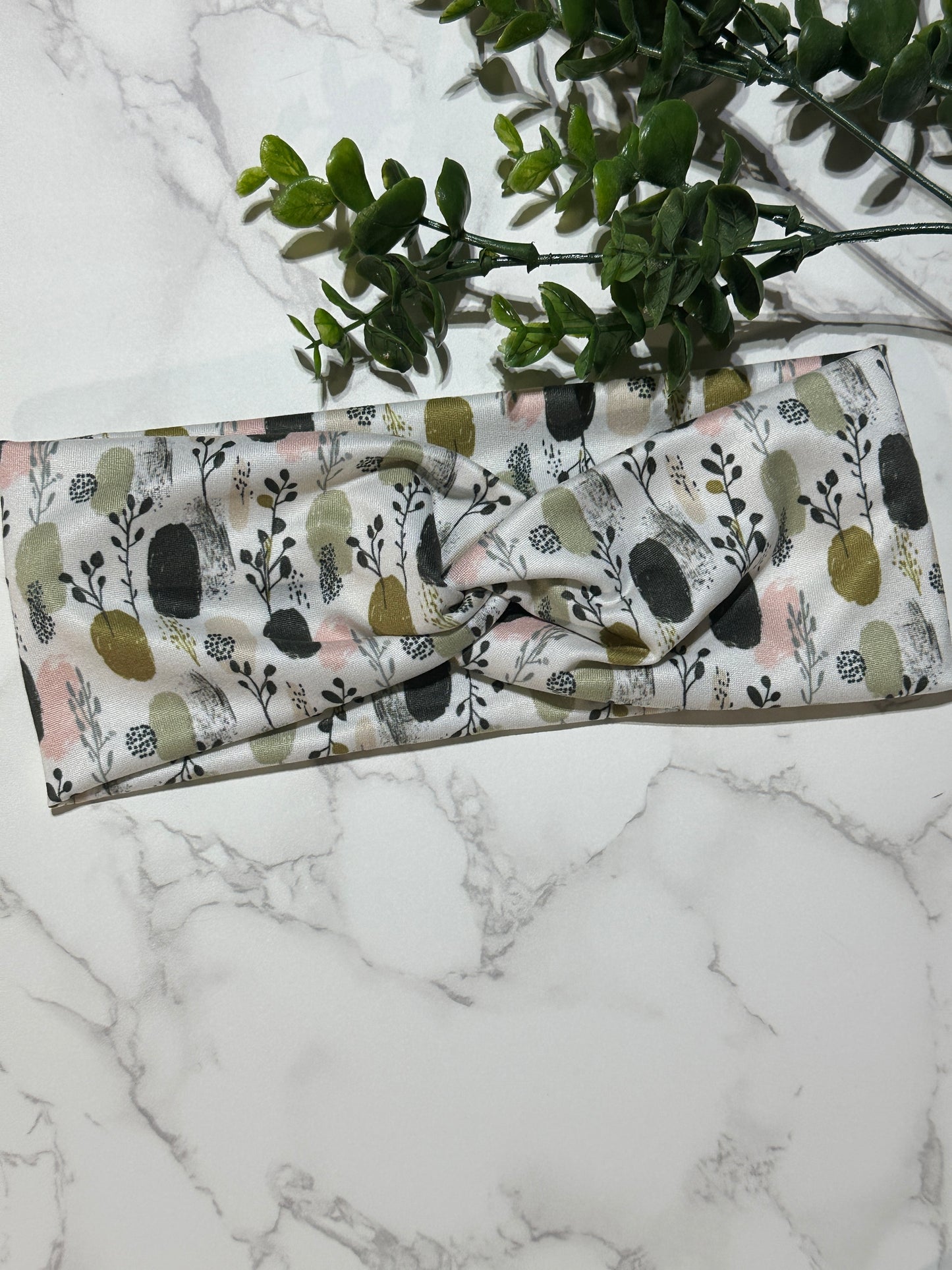 Abstract Foliage/Splotches Olive/Sage Twist Headband