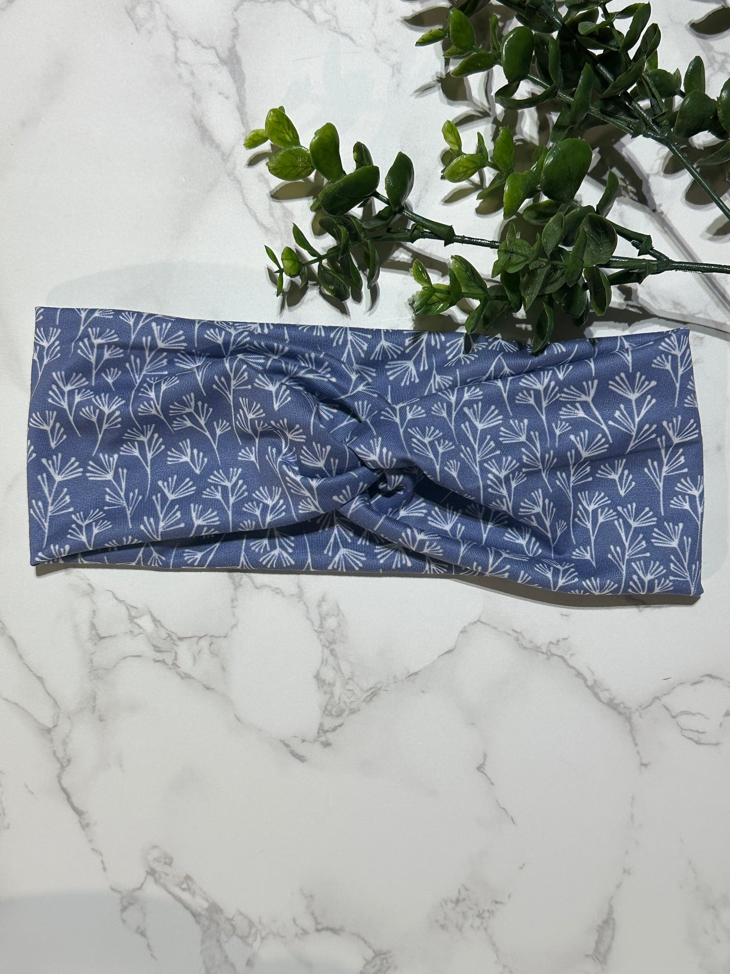 White Foliage on Periwinkle/Blue Twist Headband