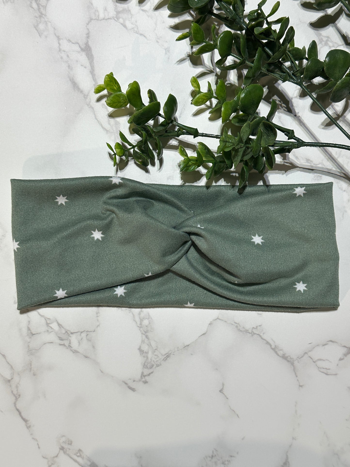 Small Stars on Dark Sage Twist Headband