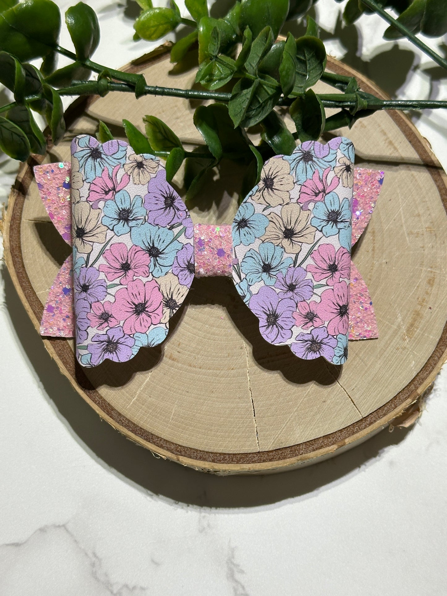 Purple/Pink/Blue Flower Hairbow