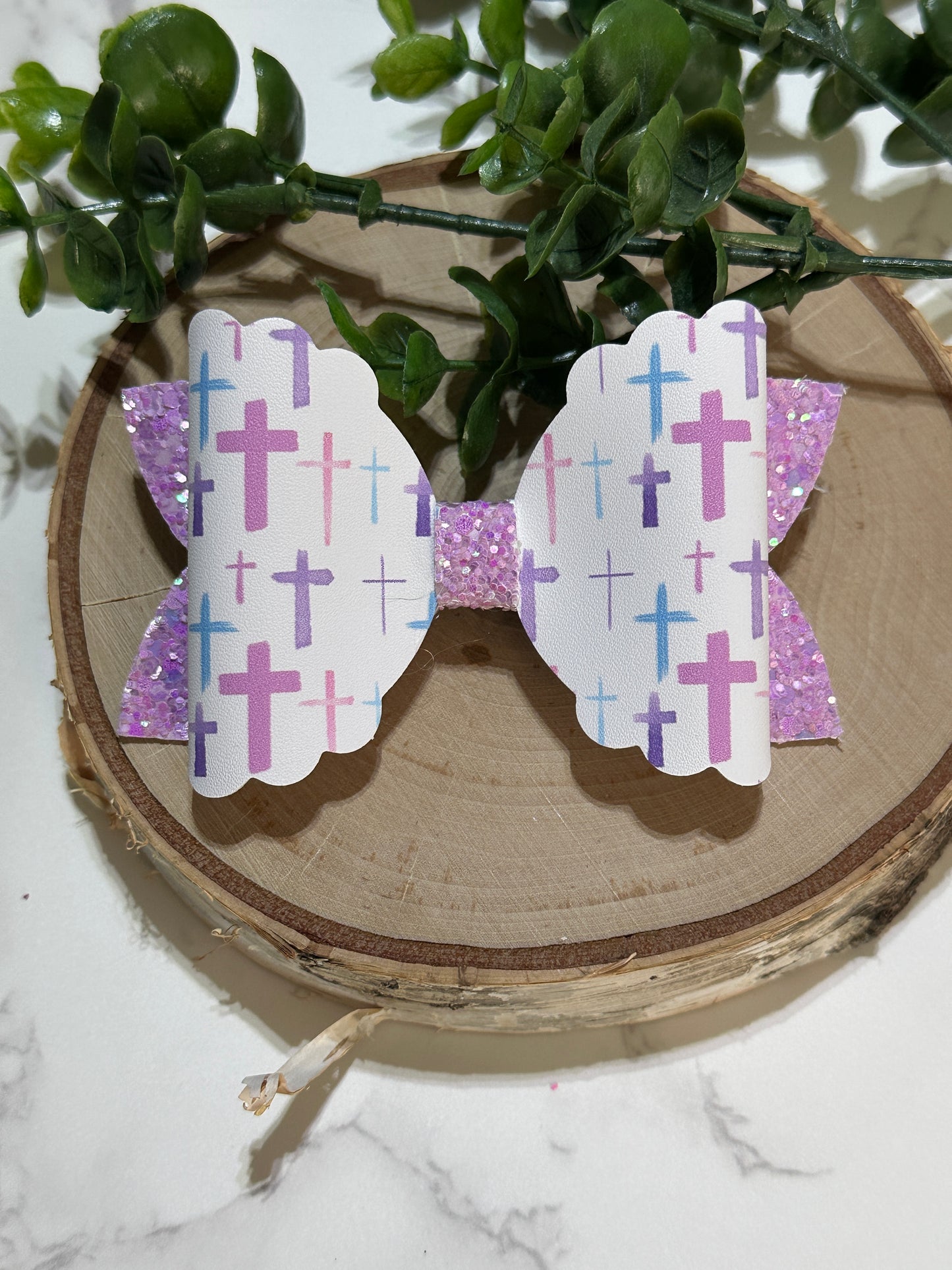 Crosses on Purple Glitter Hairbow
