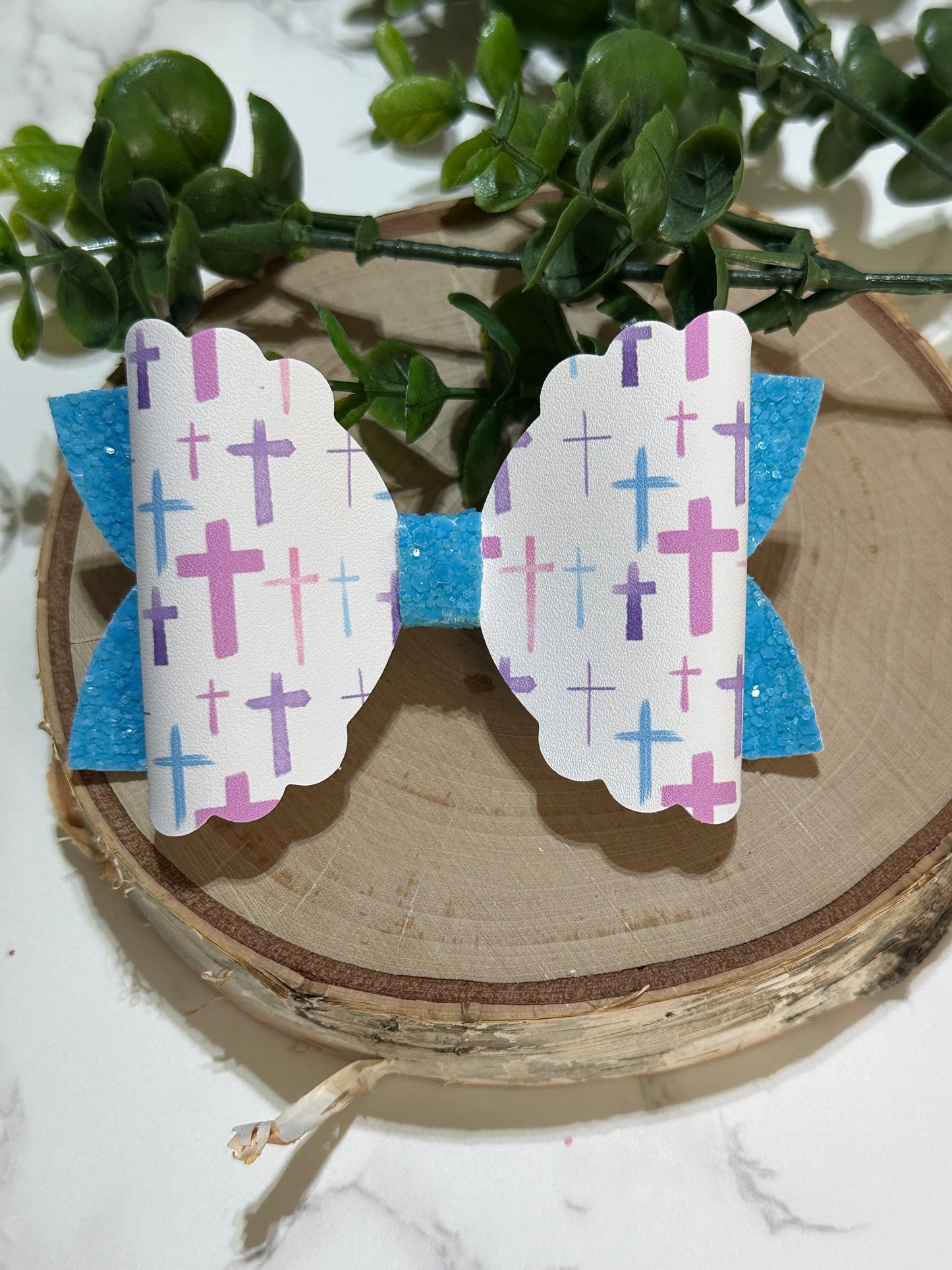 Crosses on Blue Glitter Hairbow