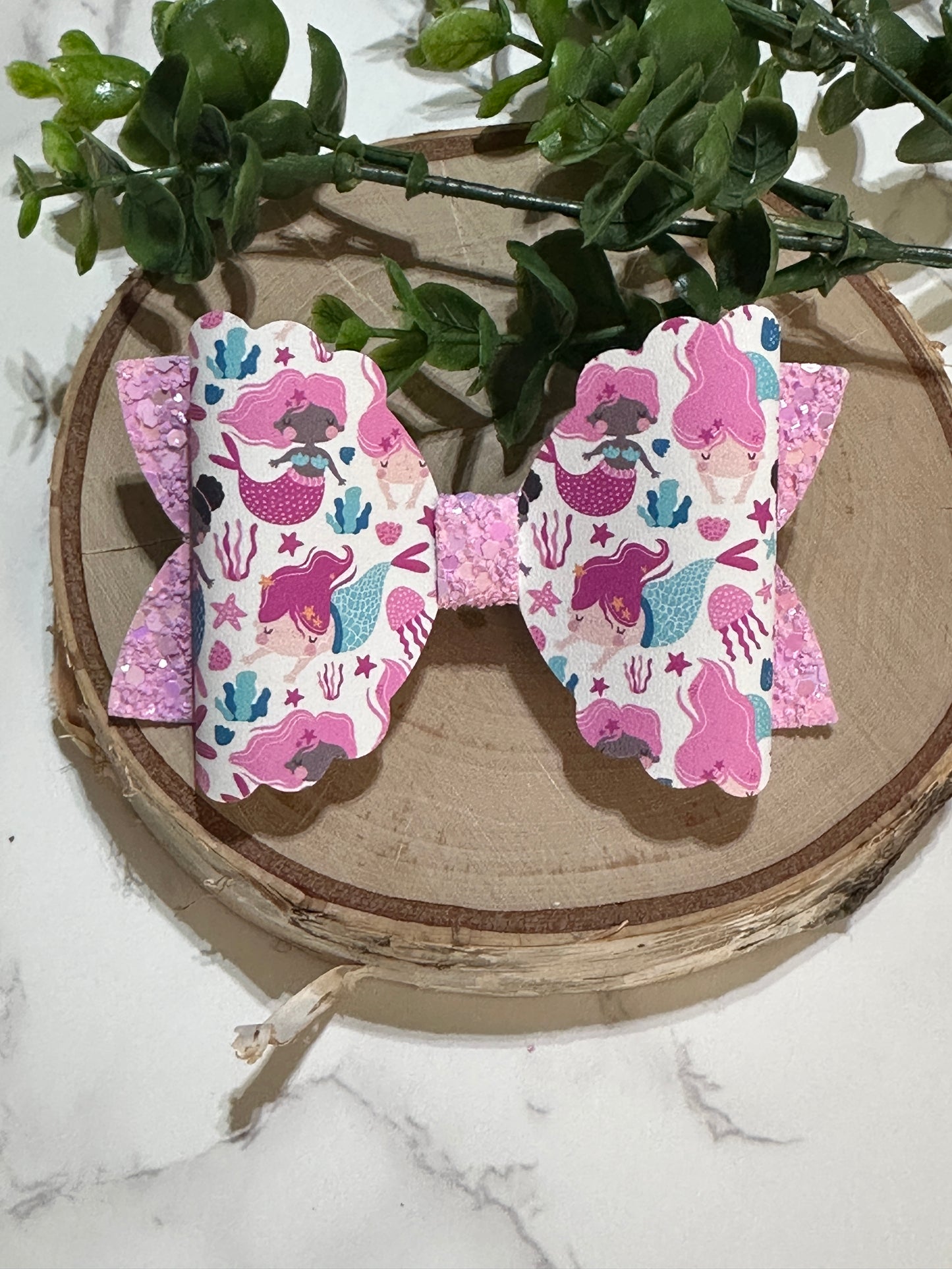 Mermaids on Pink Glitter Hairbow