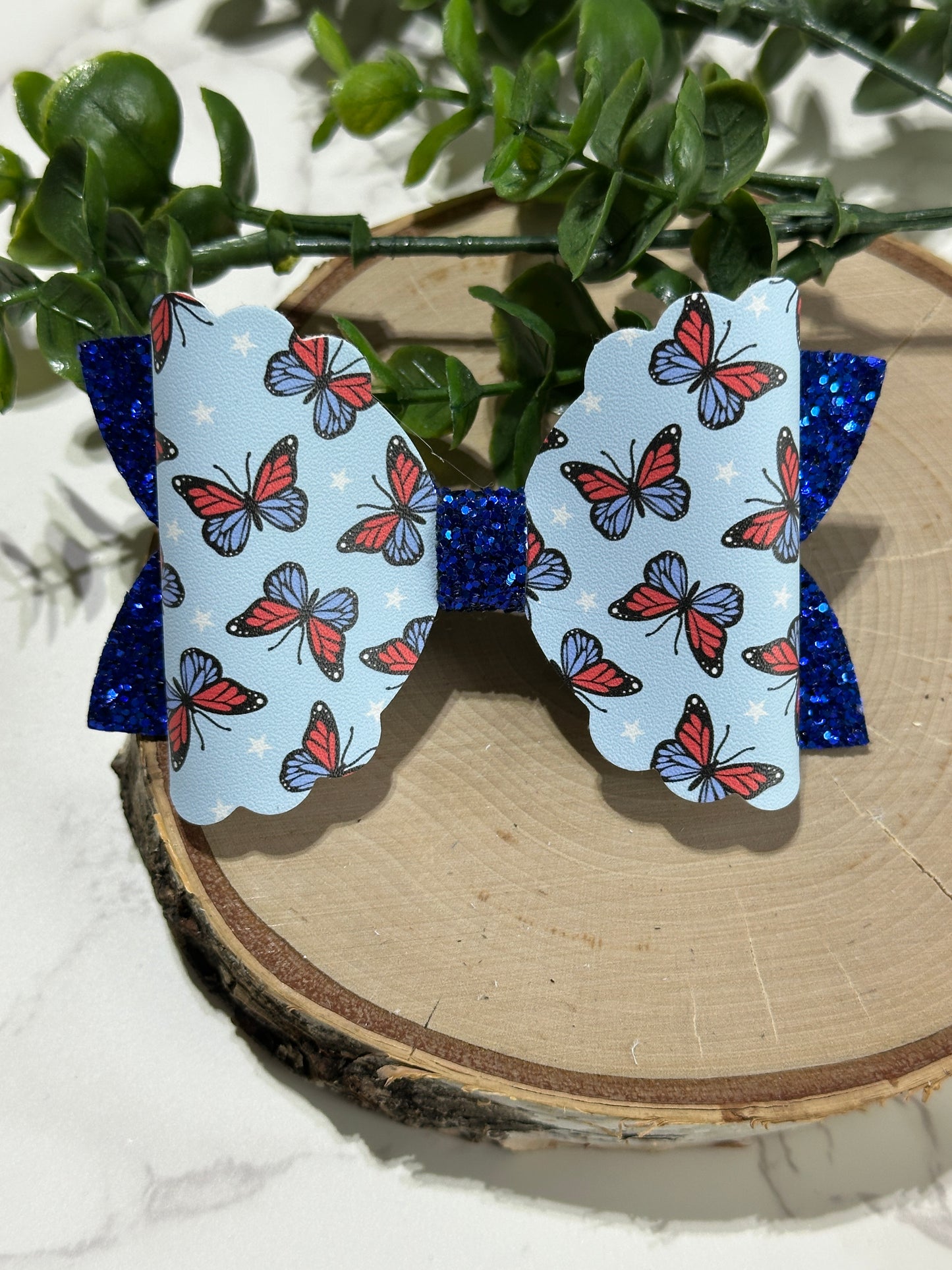 Red/White/Blue Butterflies Hairbow