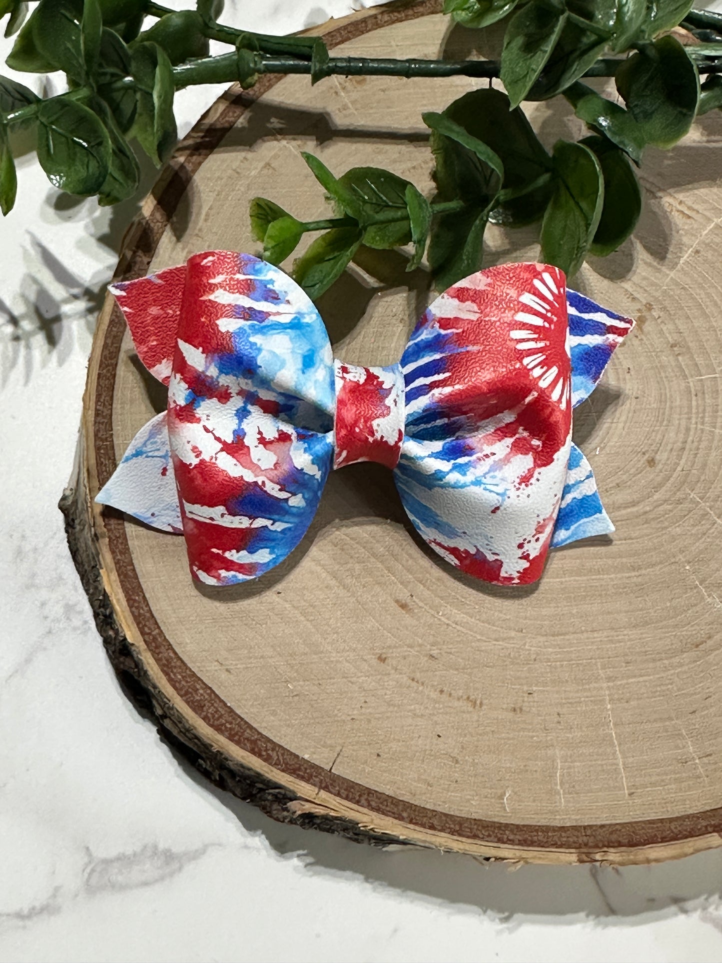 3" Pinched Hairbow - Red/White/Blue Tie Dye