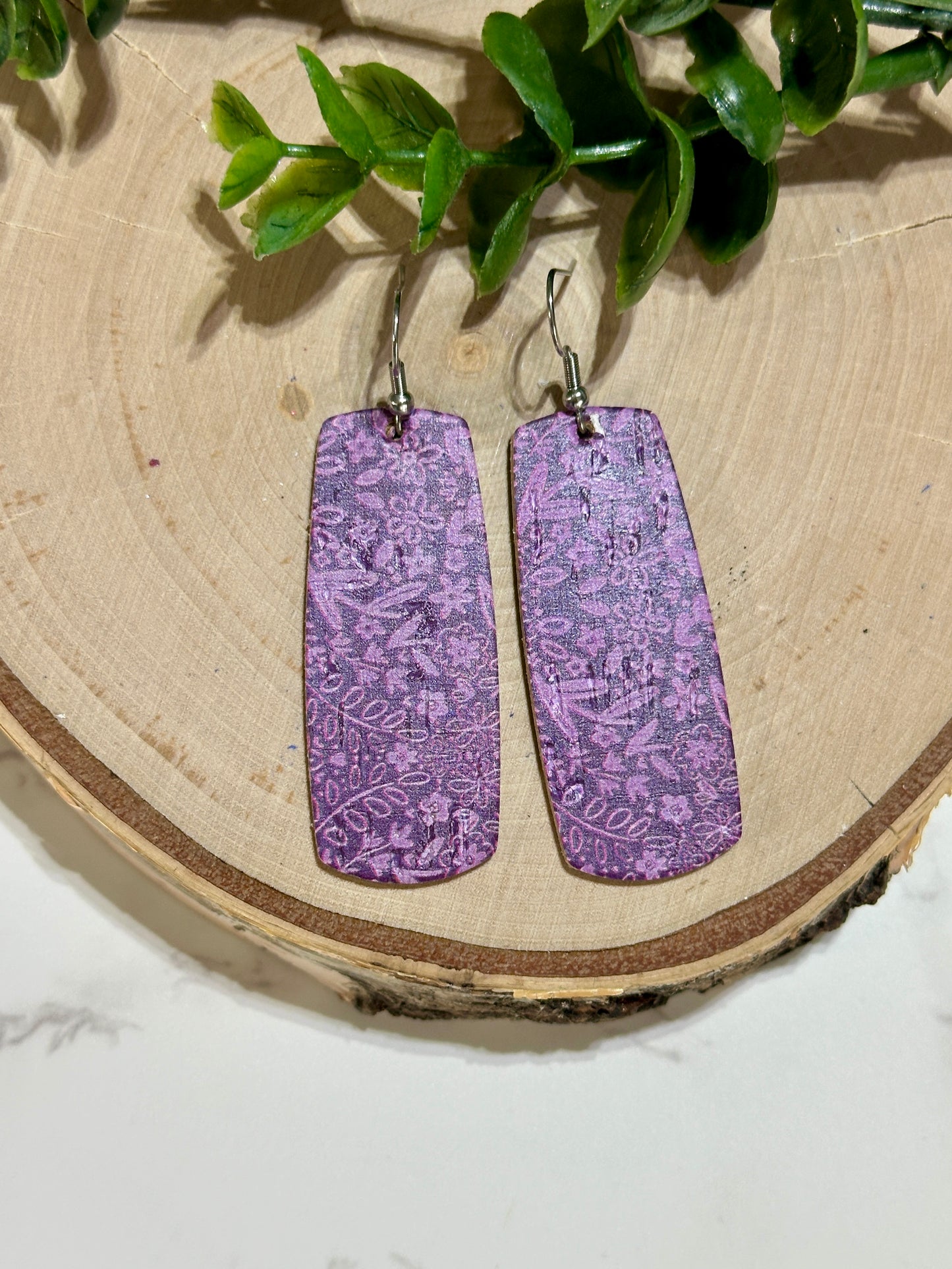 Bar Earrings - Purple Foliage
