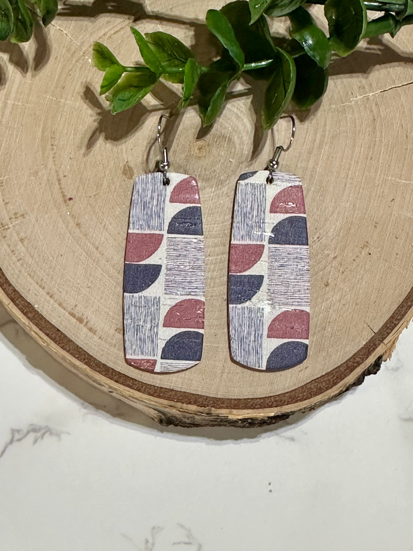 Bar Earrings - Navy/Burgundy Geometric