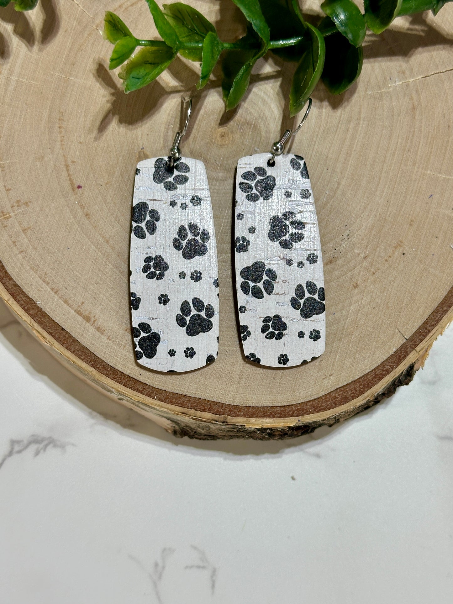 Bar Earrings - Black Paw Prints