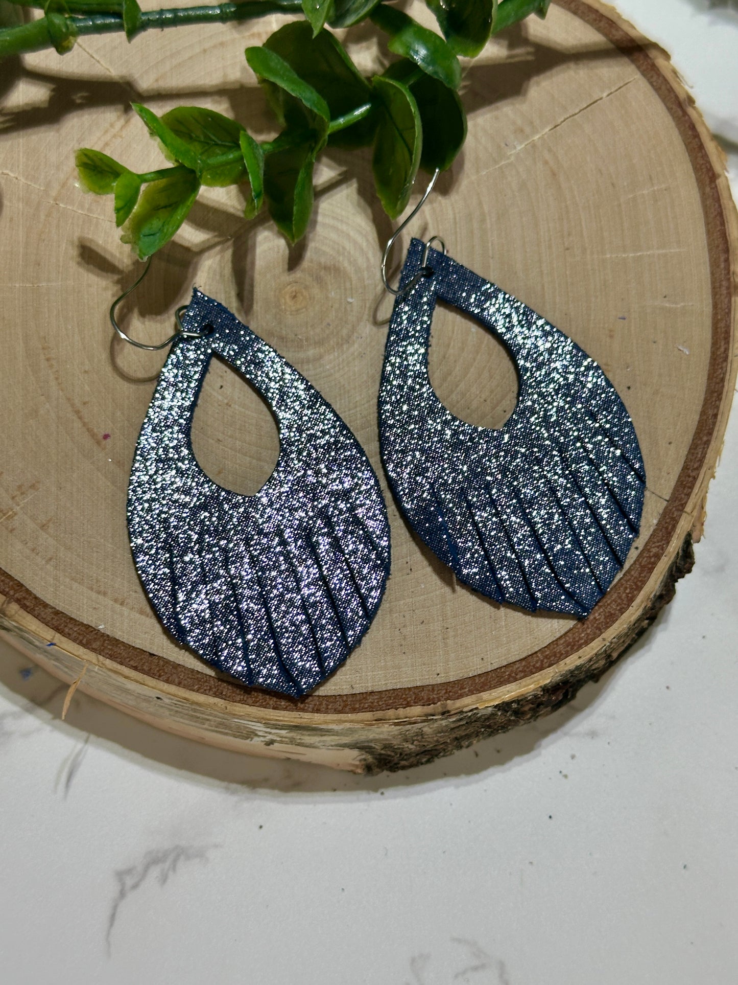 Open Pedal Fringe Earrings - Navy Sparkle