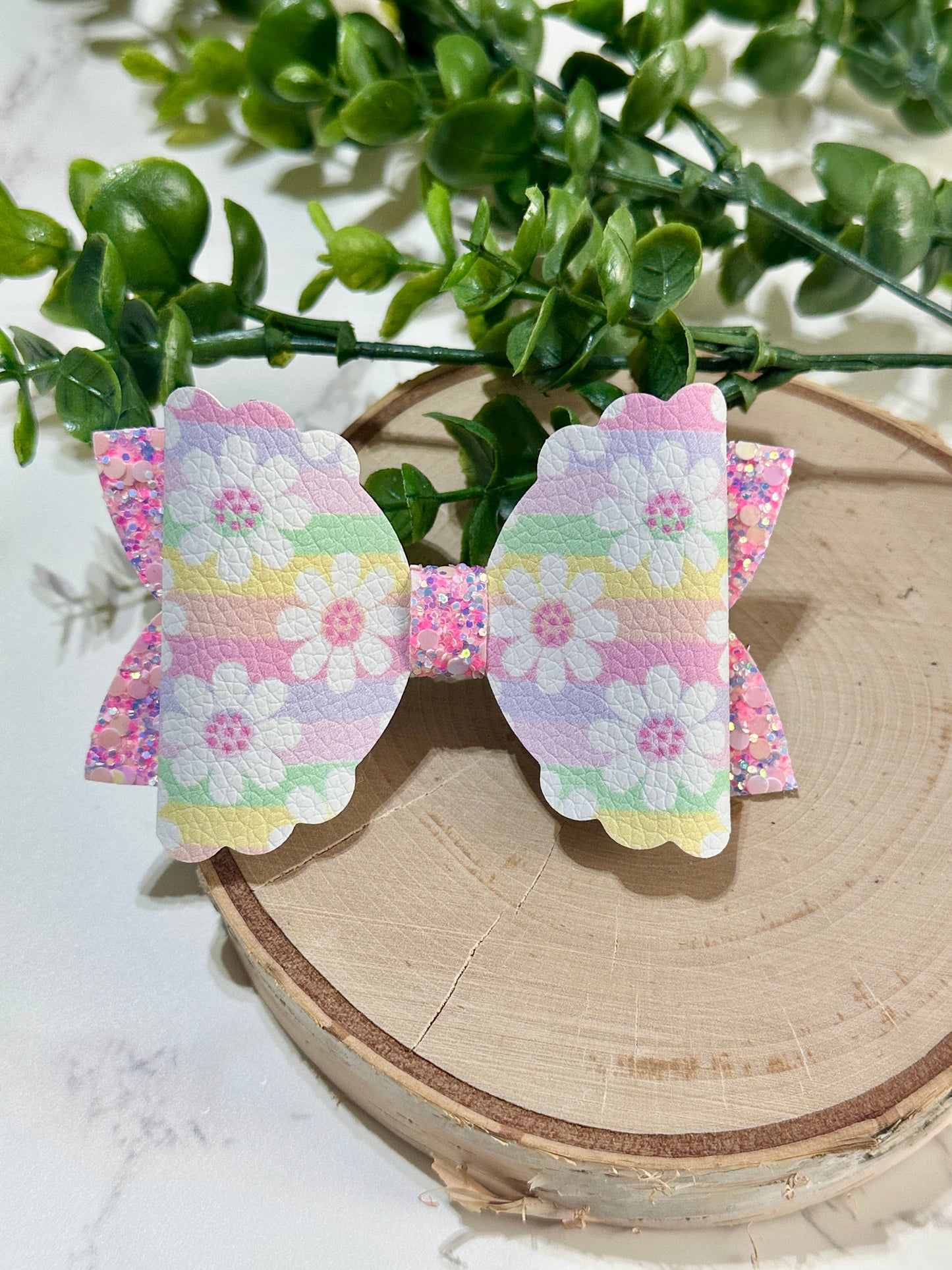 Flowers on Pastel Stripes Hairbow