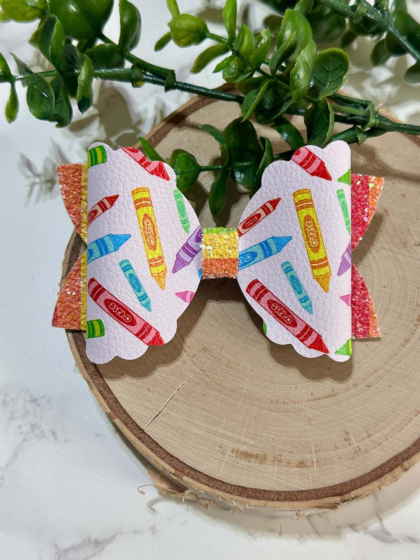 Back to School Bow - Rainbow Crayons