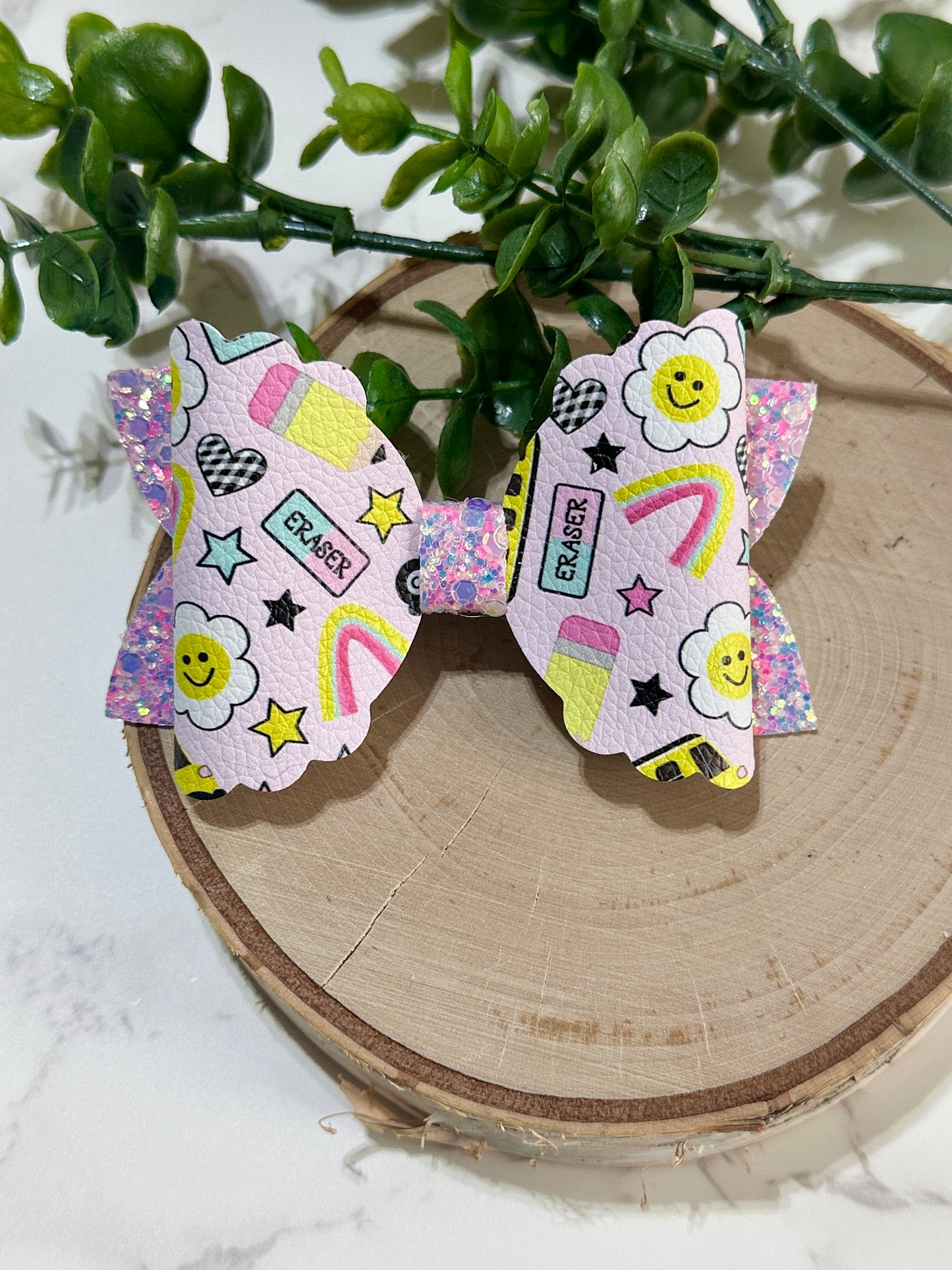 Back to School Bow - Rainbow/Flower