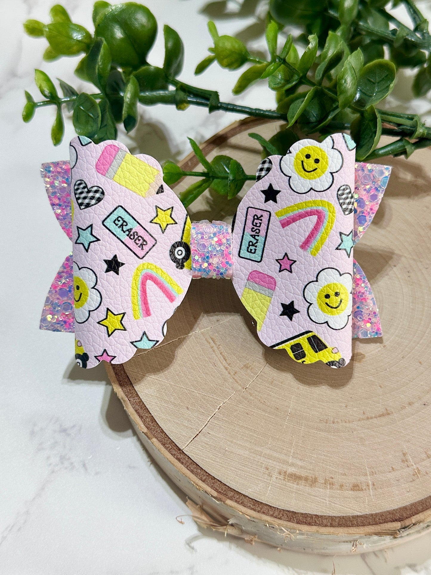 Back to School Bow - Rainbow/Flower