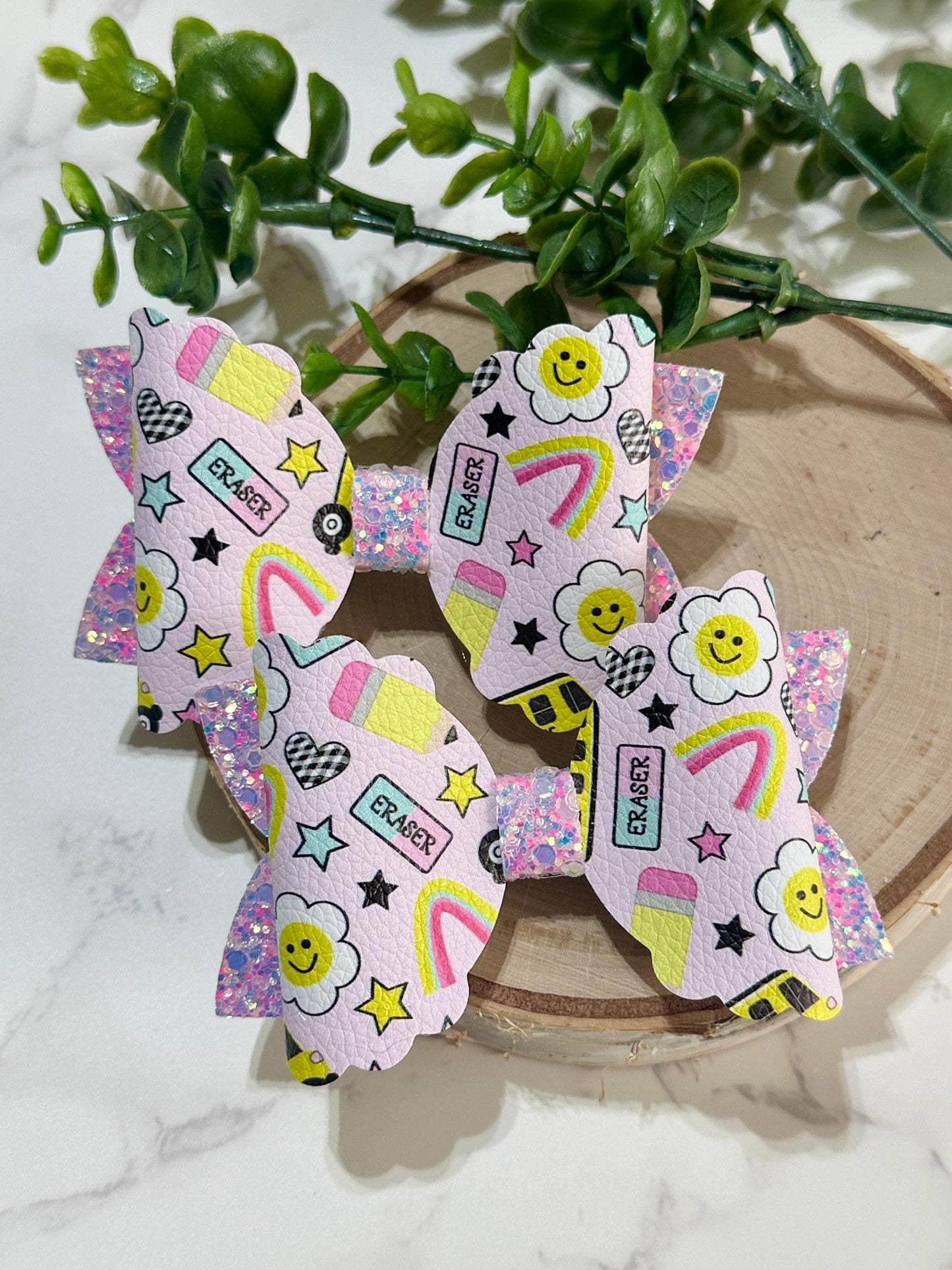 Back to School Bow - Rainbow/Flower