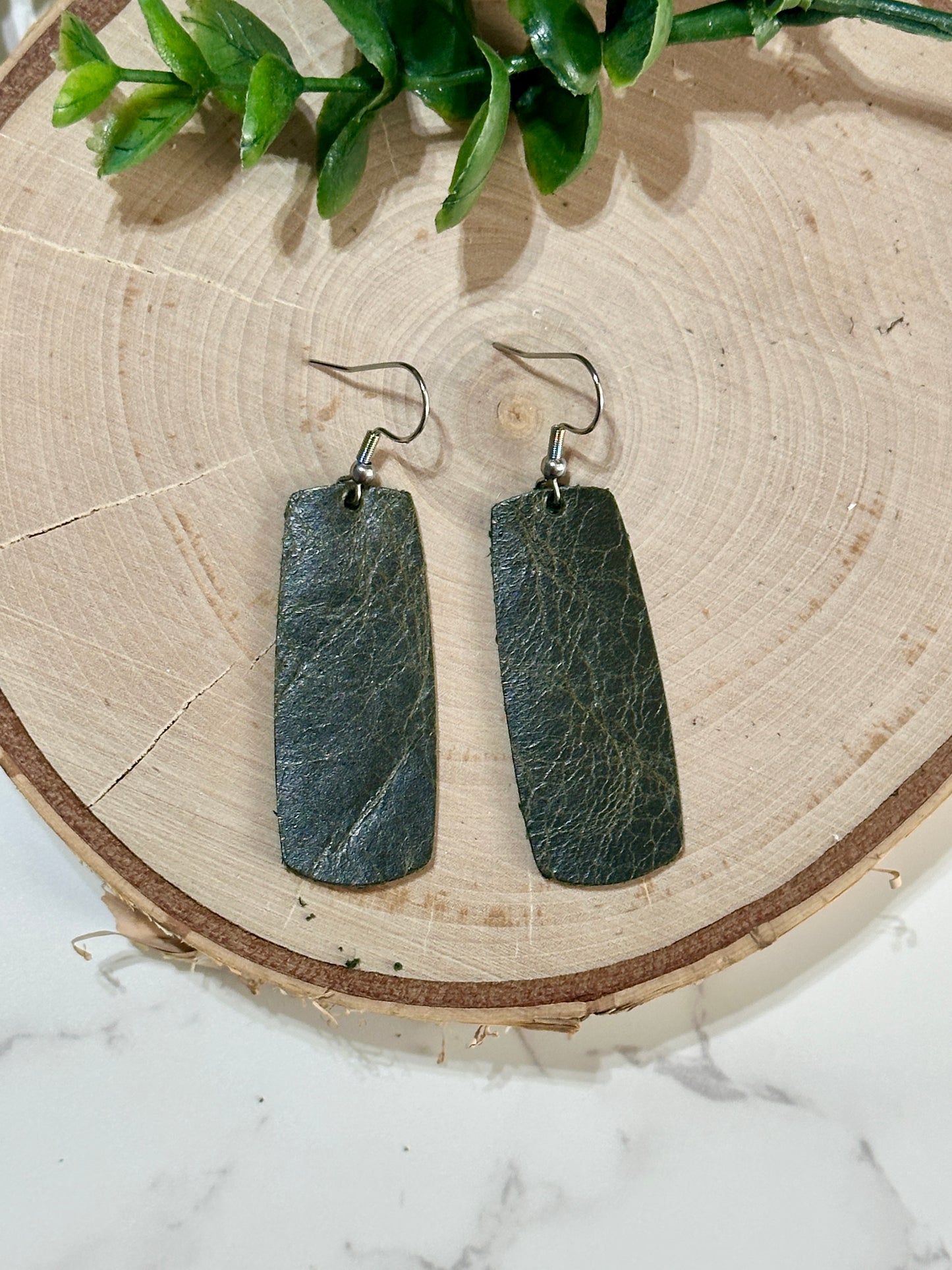 Small Bar Earrings - Dark Olive