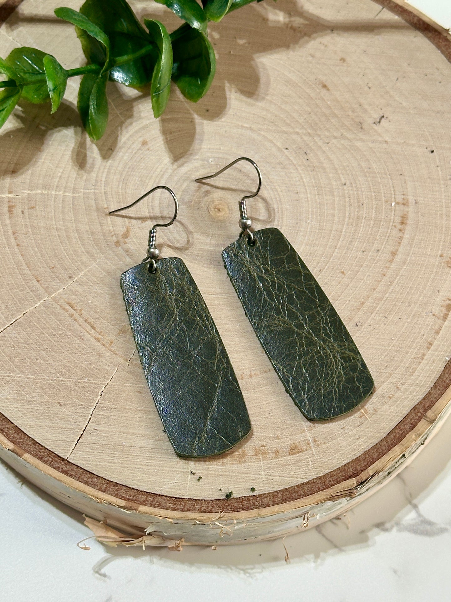 Small Bar Earrings - Dark Olive