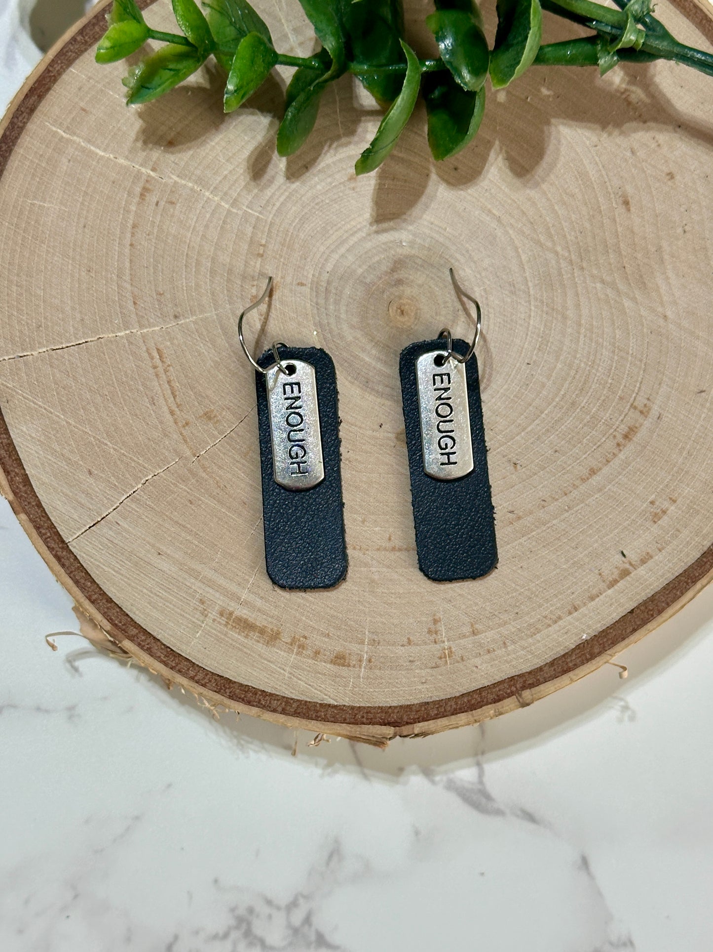 Small Rectangle/Charm Earrings - Black/Enough