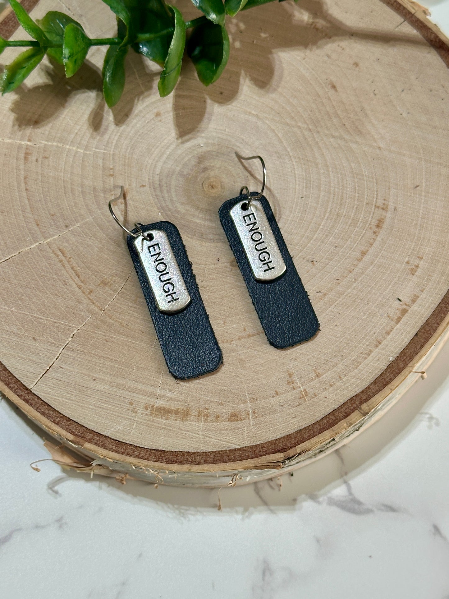 Small Rectangle/Charm Earrings - Black/Enough