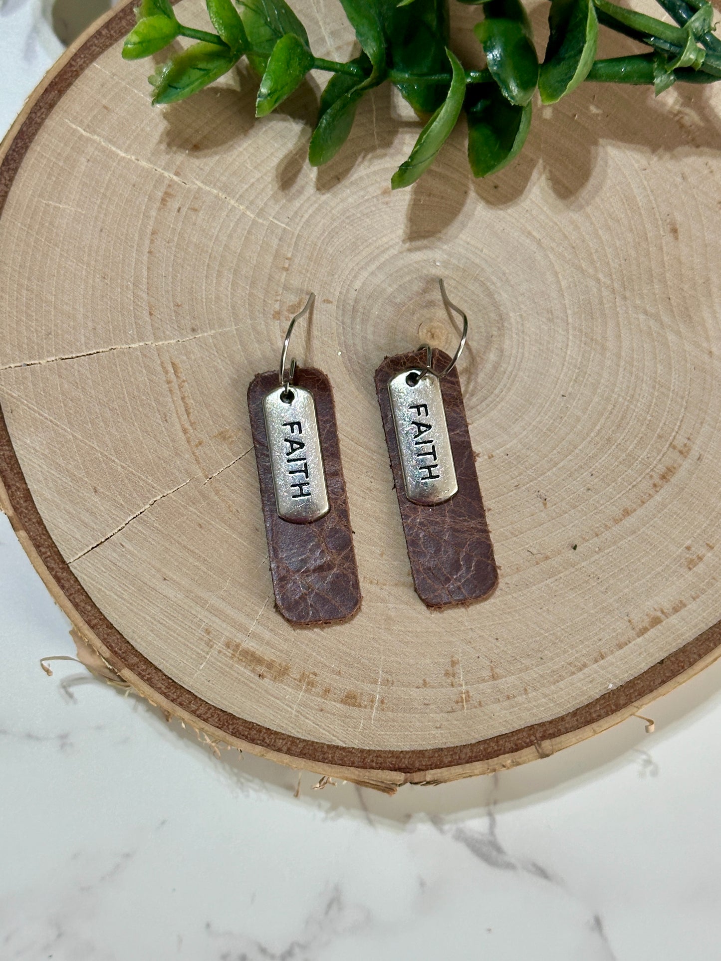 Small Rectangle/Charm Earrings - Brown/Faith
