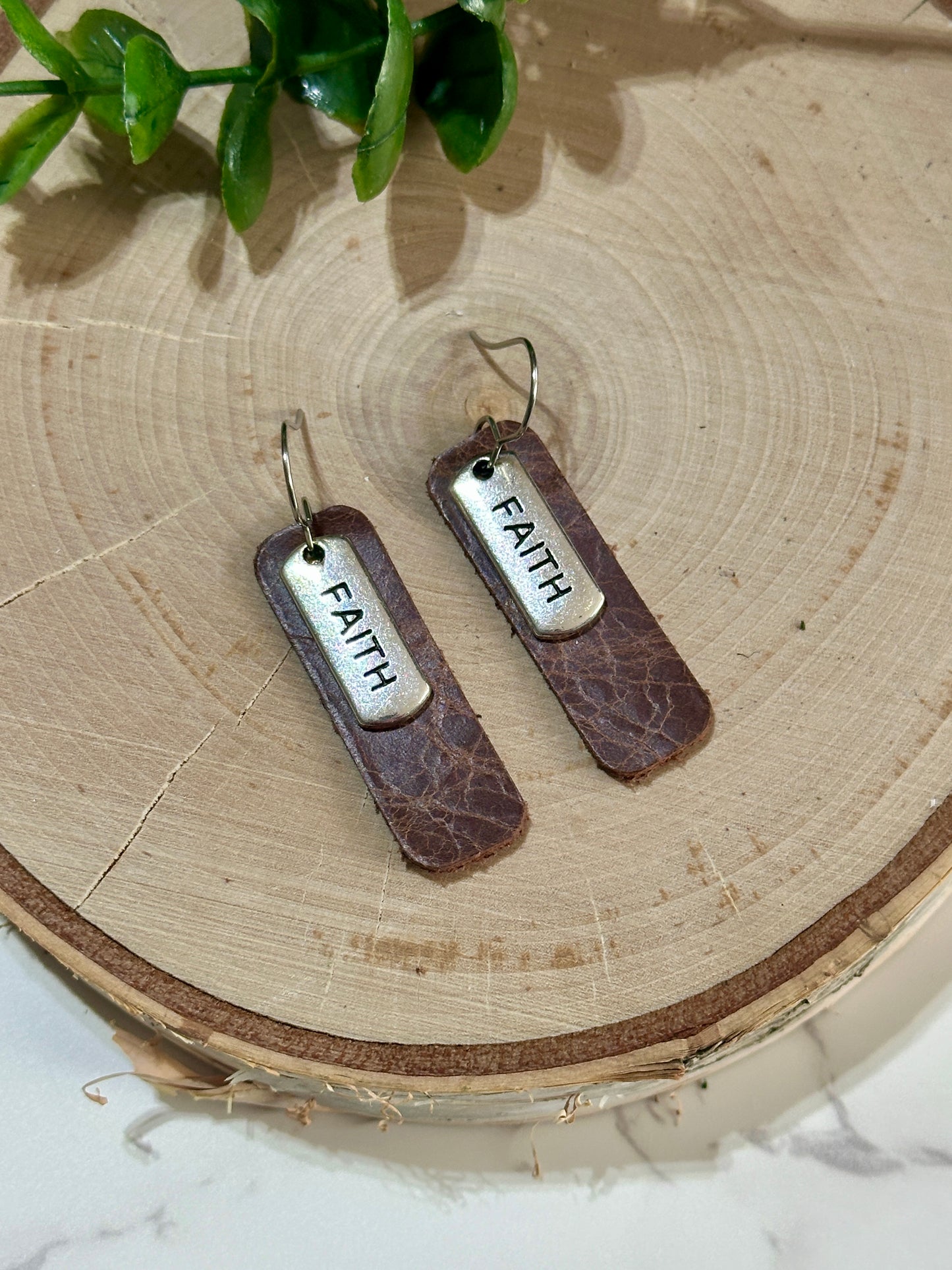 Small Rectangle/Charm Earrings - Brown/Faith