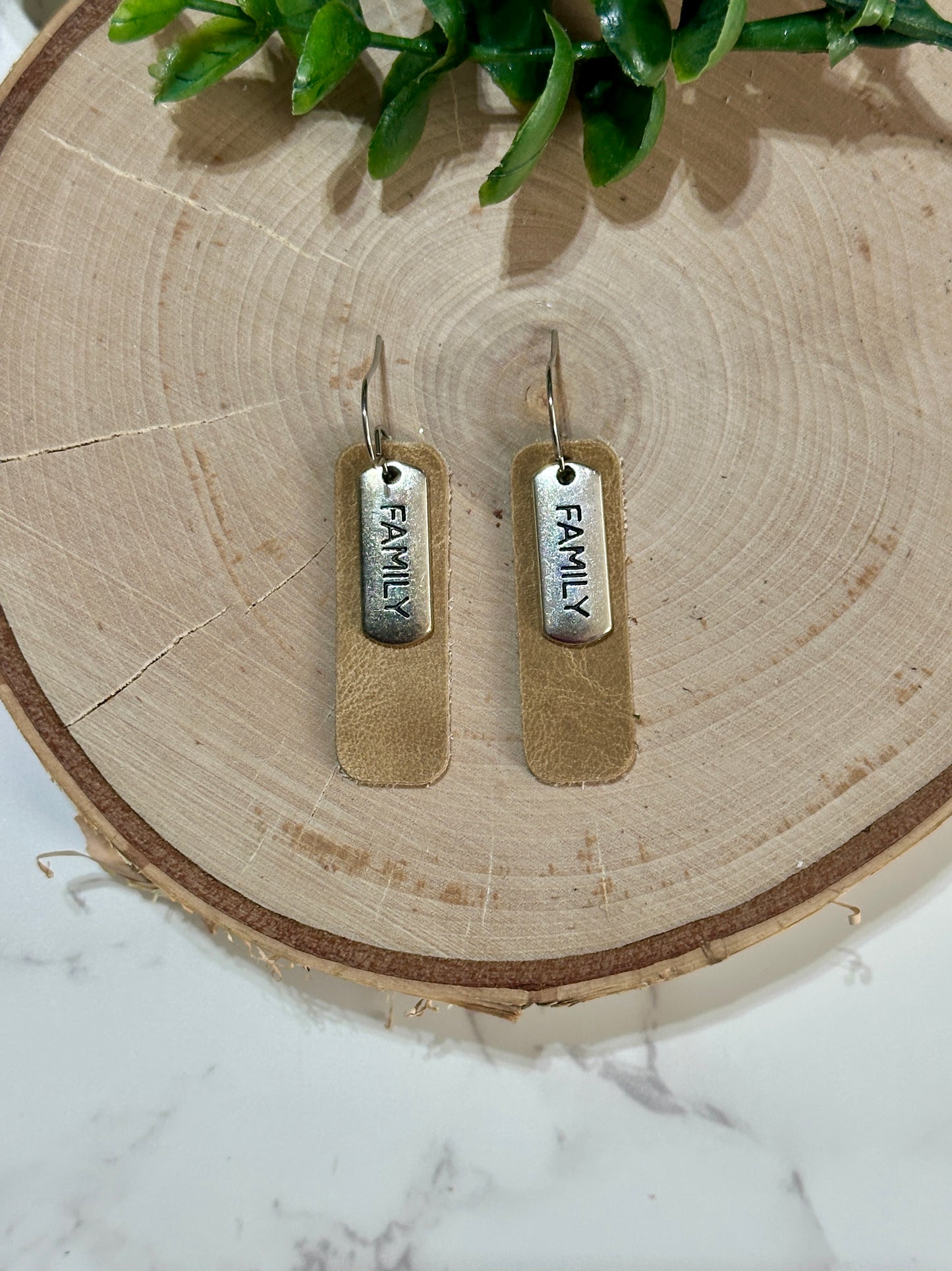 Small Rectangle/Charm Earrings - Tan/Family