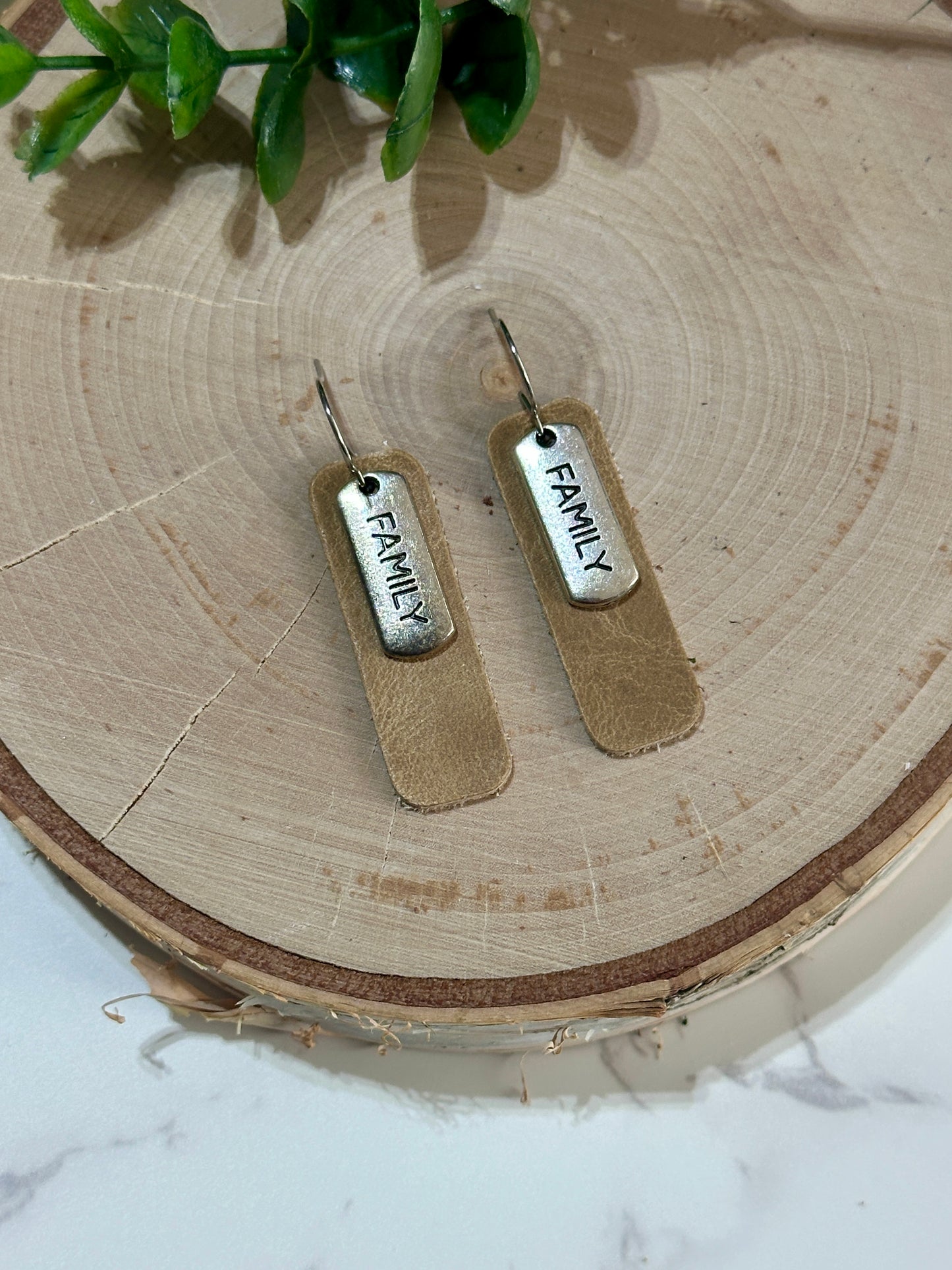 Small Rectangle/Charm Earrings - Tan/Family