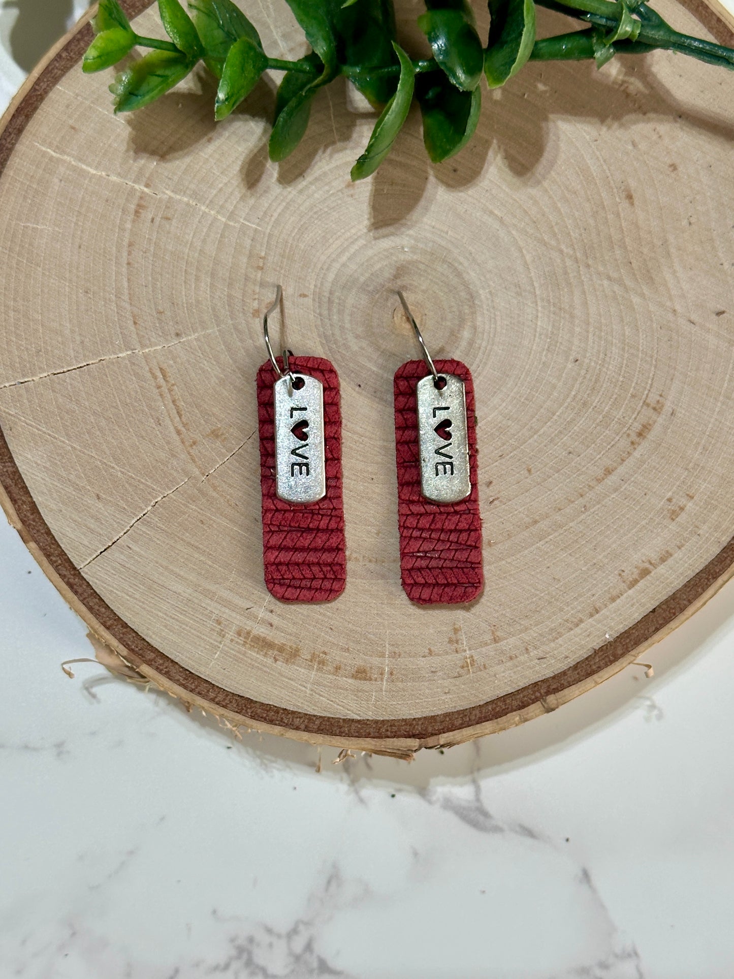 Small Rectangle/Charm Earrings - Red/Love
