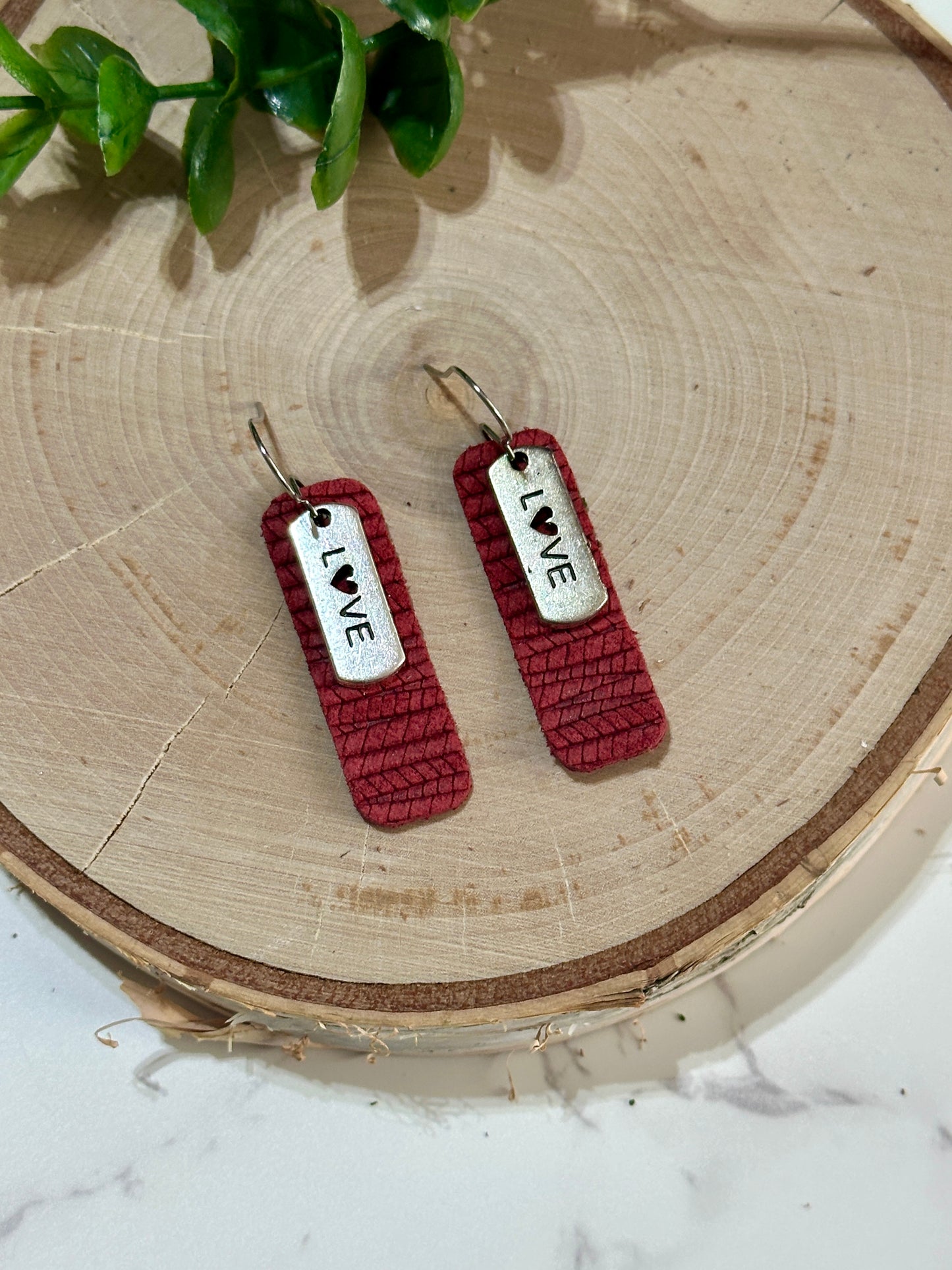 Small Rectangle/Charm Earrings - Red/Love