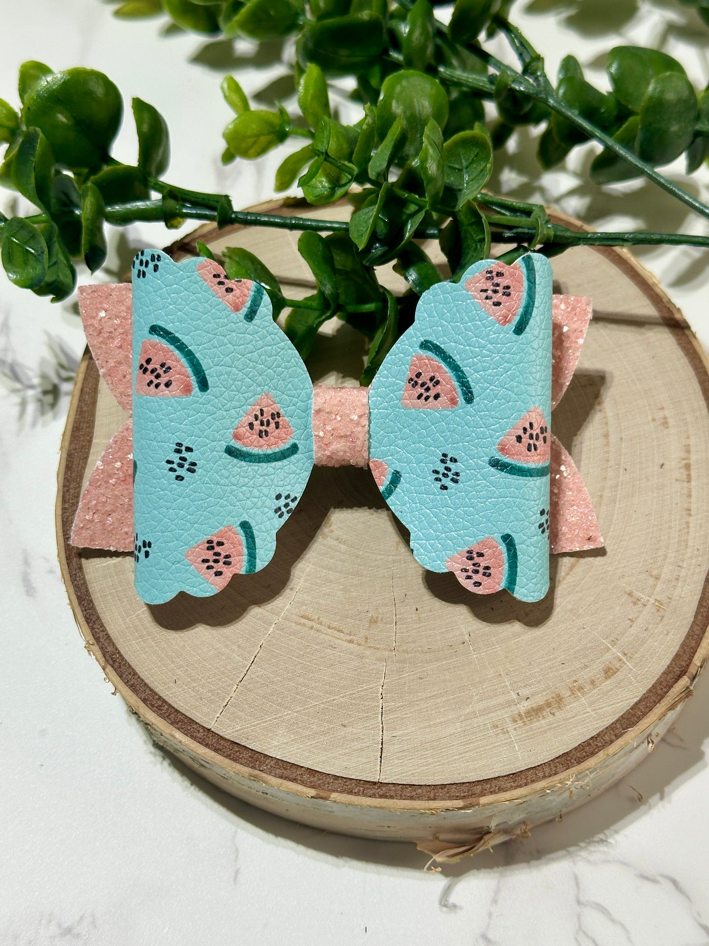 Soft Peach Watermelon on Peach Glitter Hairbow