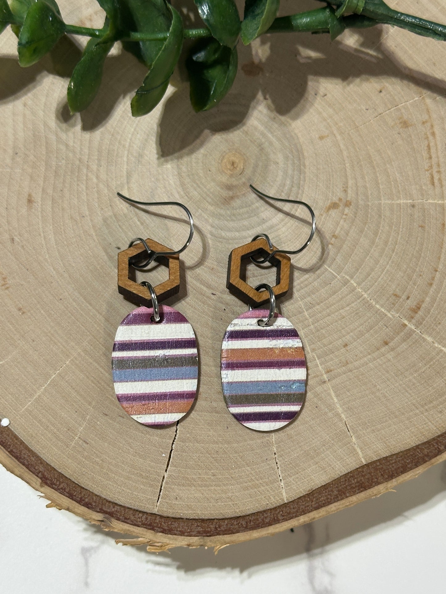 Mini Oval/Connector Earrings - Fall Stripes
