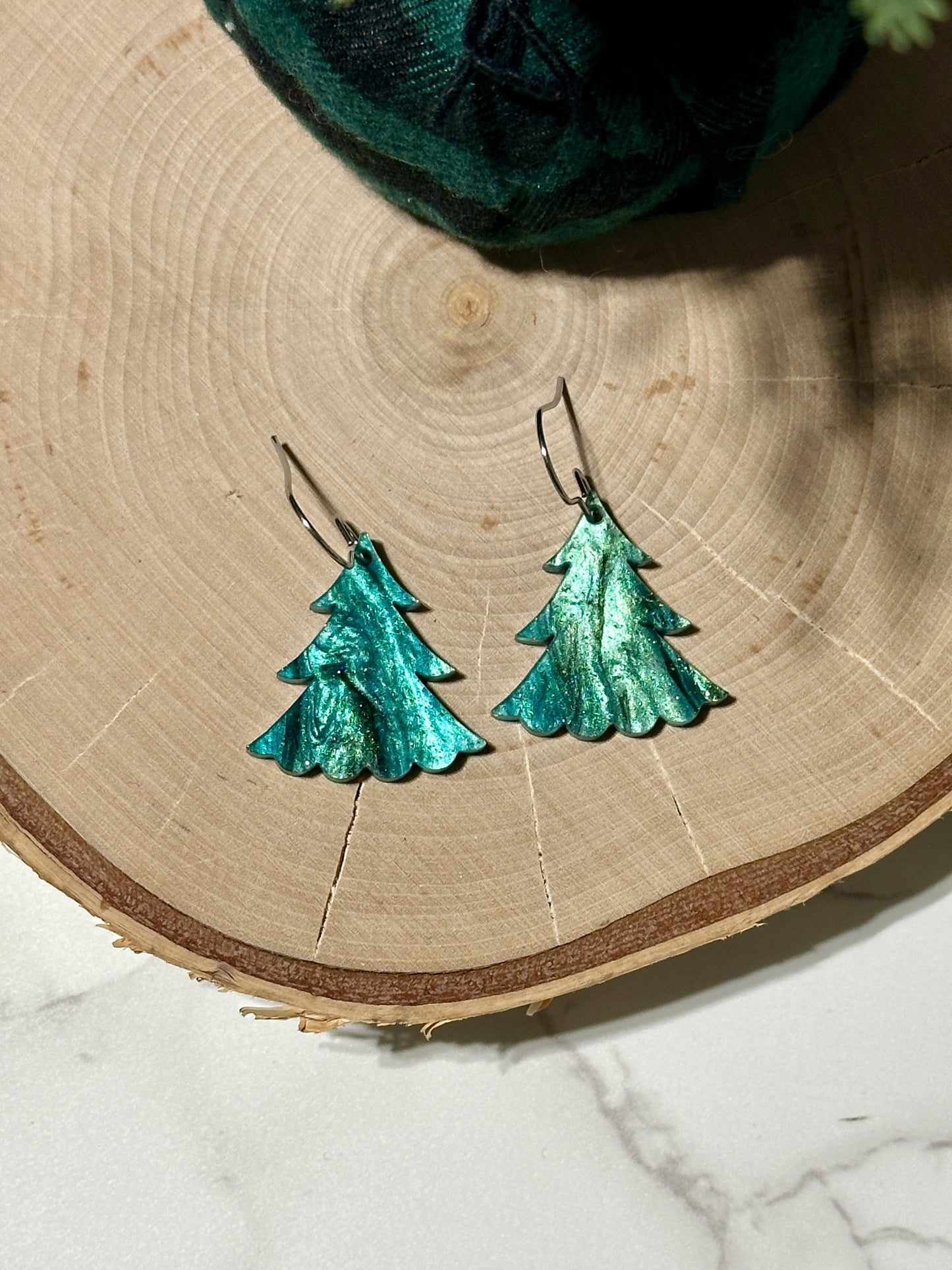Forest Green Sparkle Tree Earrings