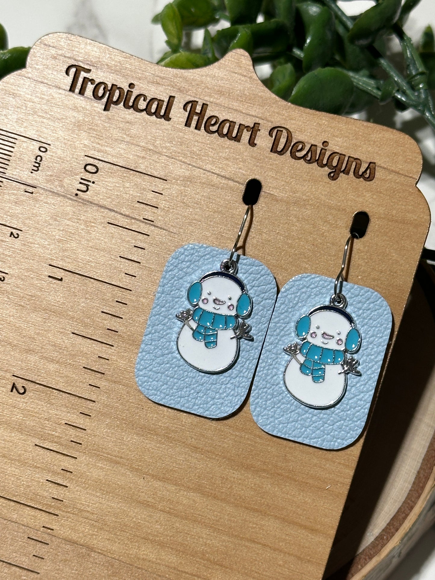 Snowman/Light Blue Rectangle Earrings