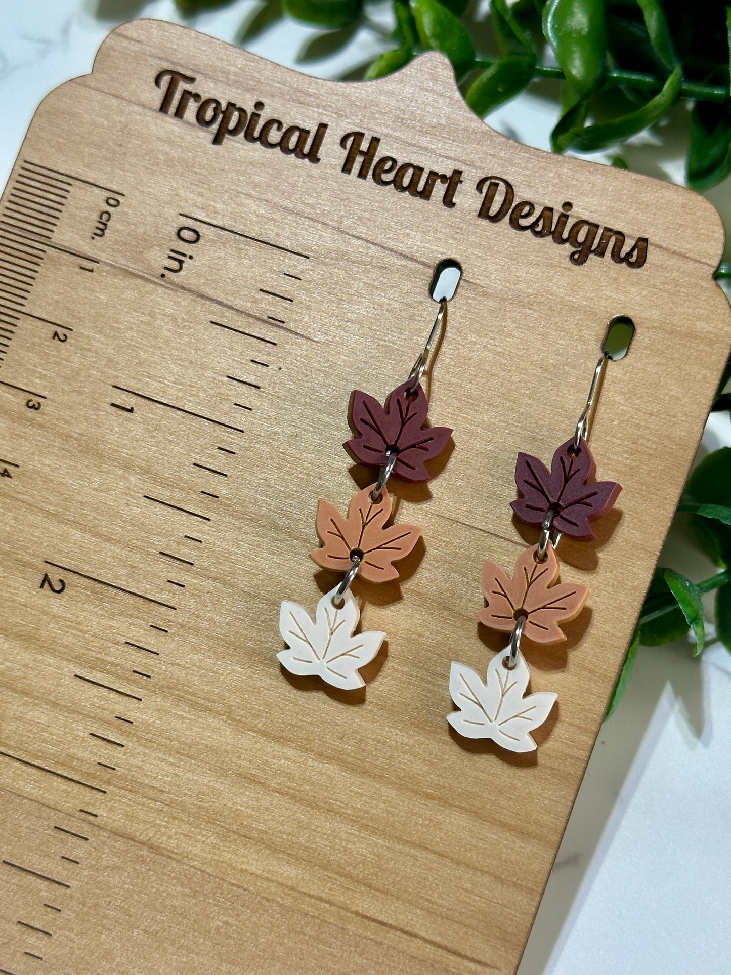 Triple Layer Acrylic Leaf Earrings