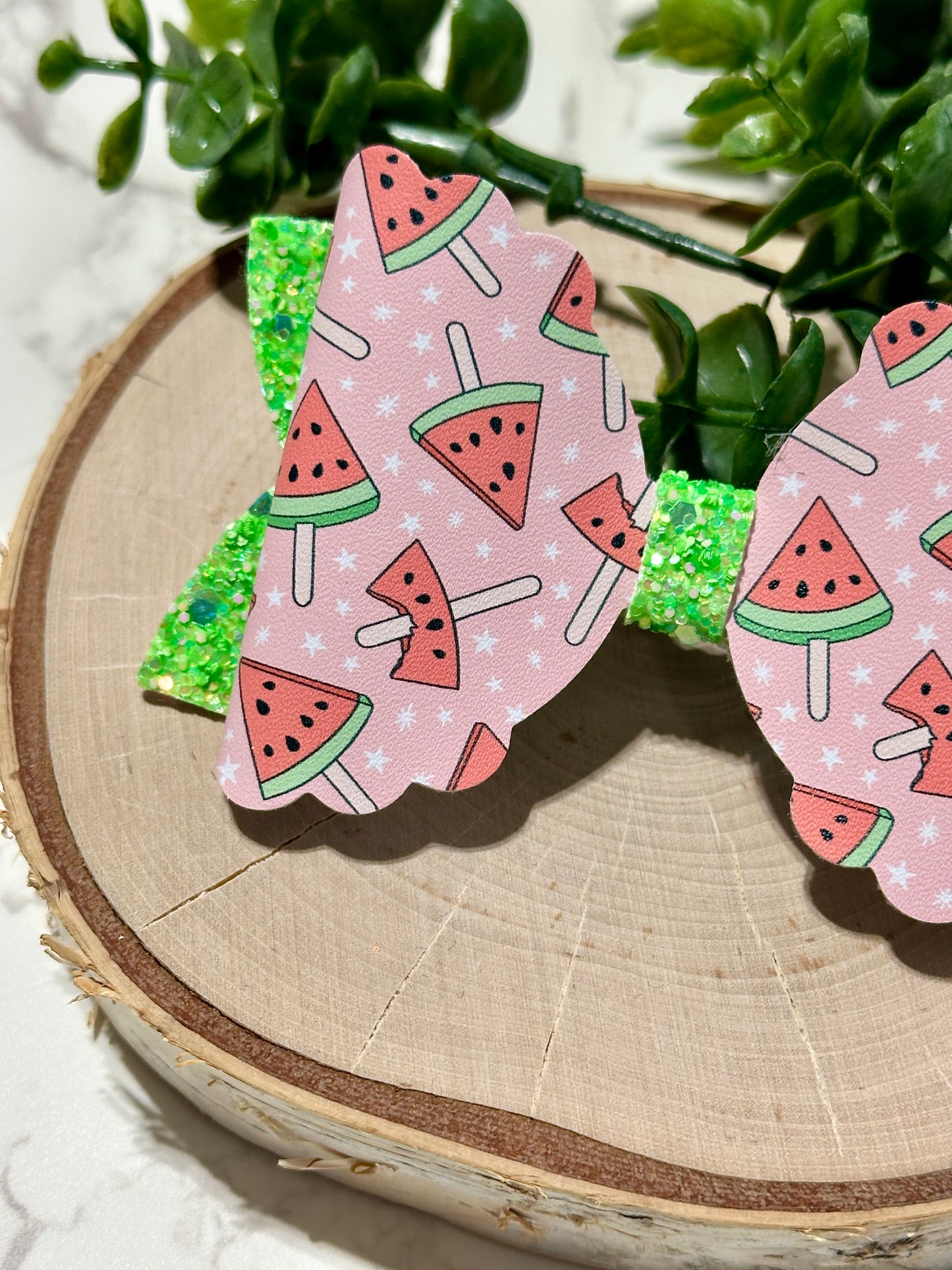 Fun Watermelon on Green Glitter Hairbow