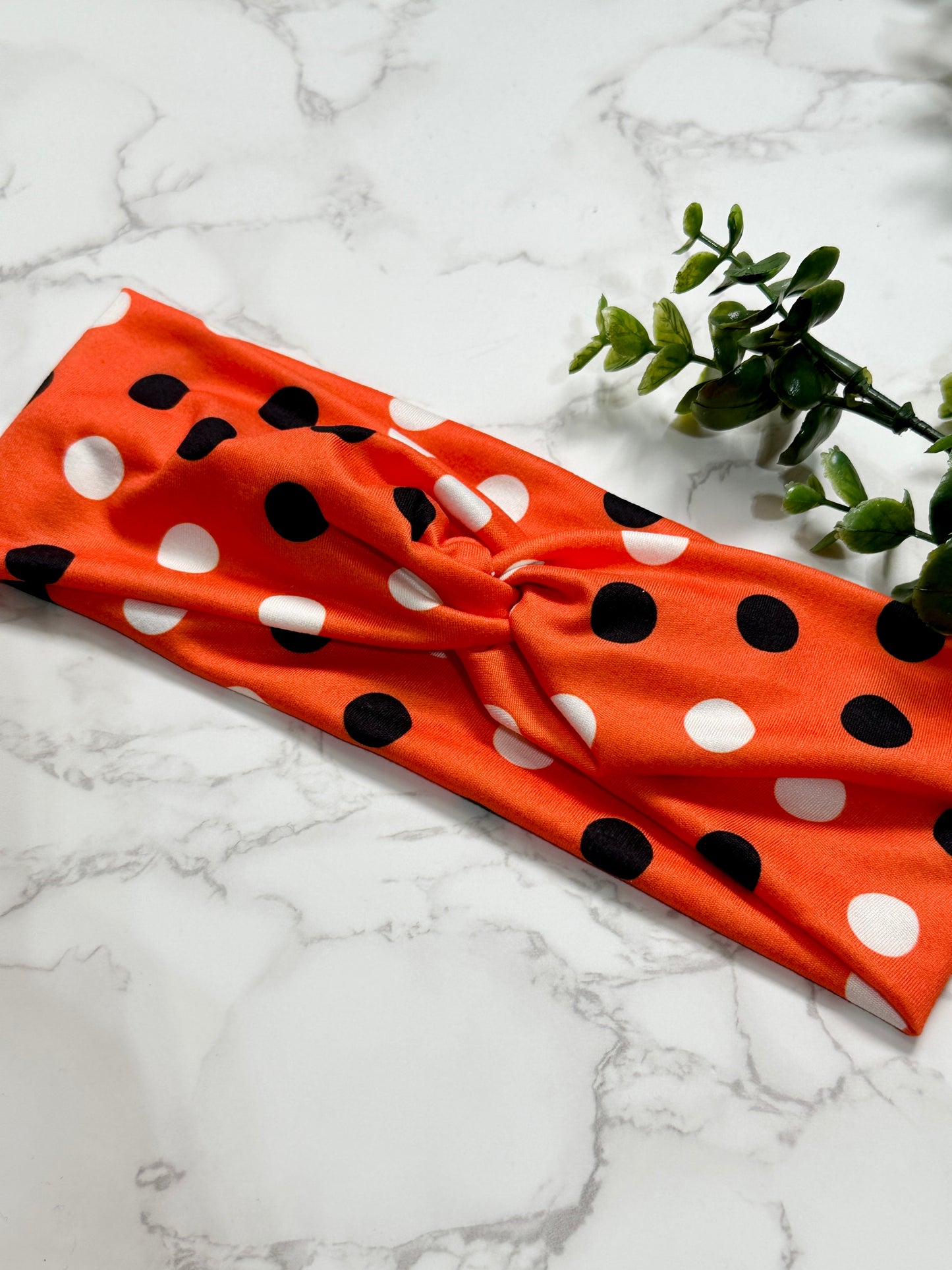 Black/White Spots on Orange Twist Headband