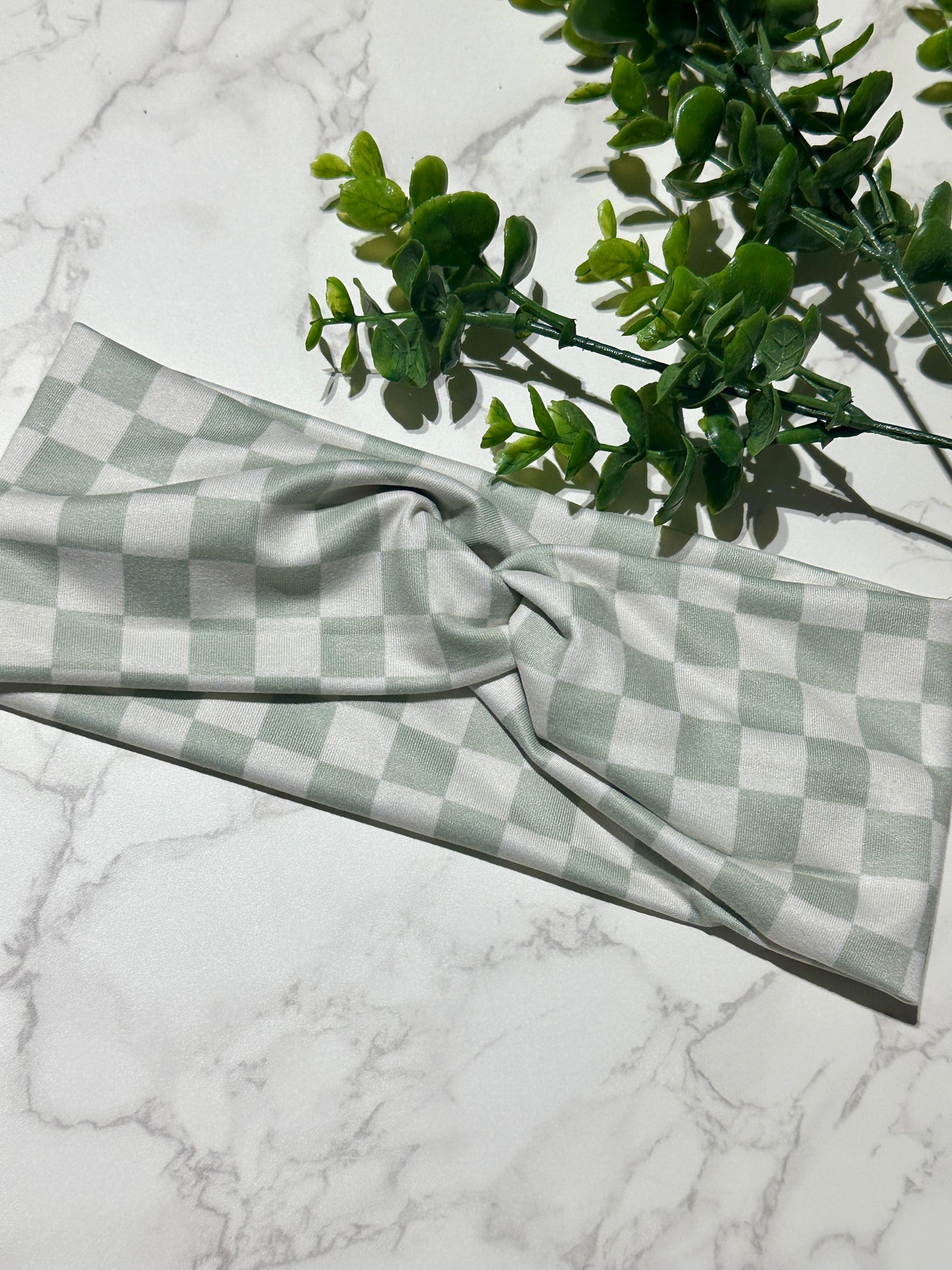Sage Checkered Twist Headband