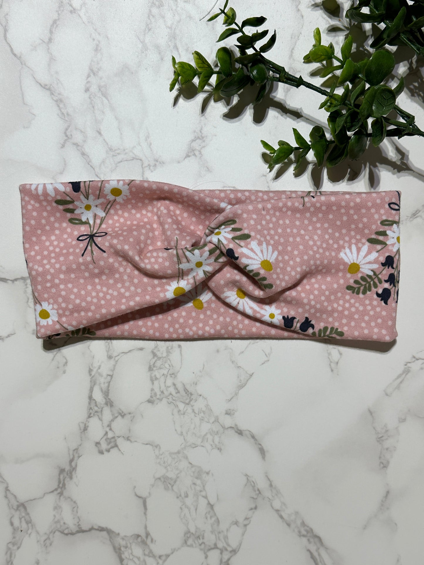 Bouquet Flowers on Pink Dots Twist Headband