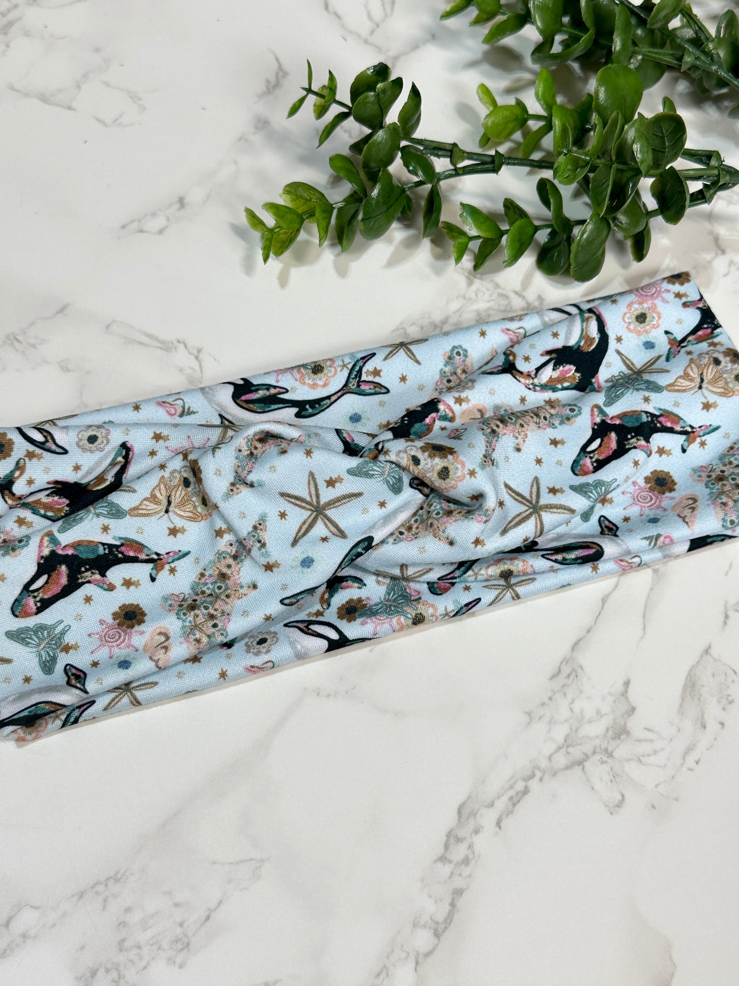 Stunning floral/whale twist headband